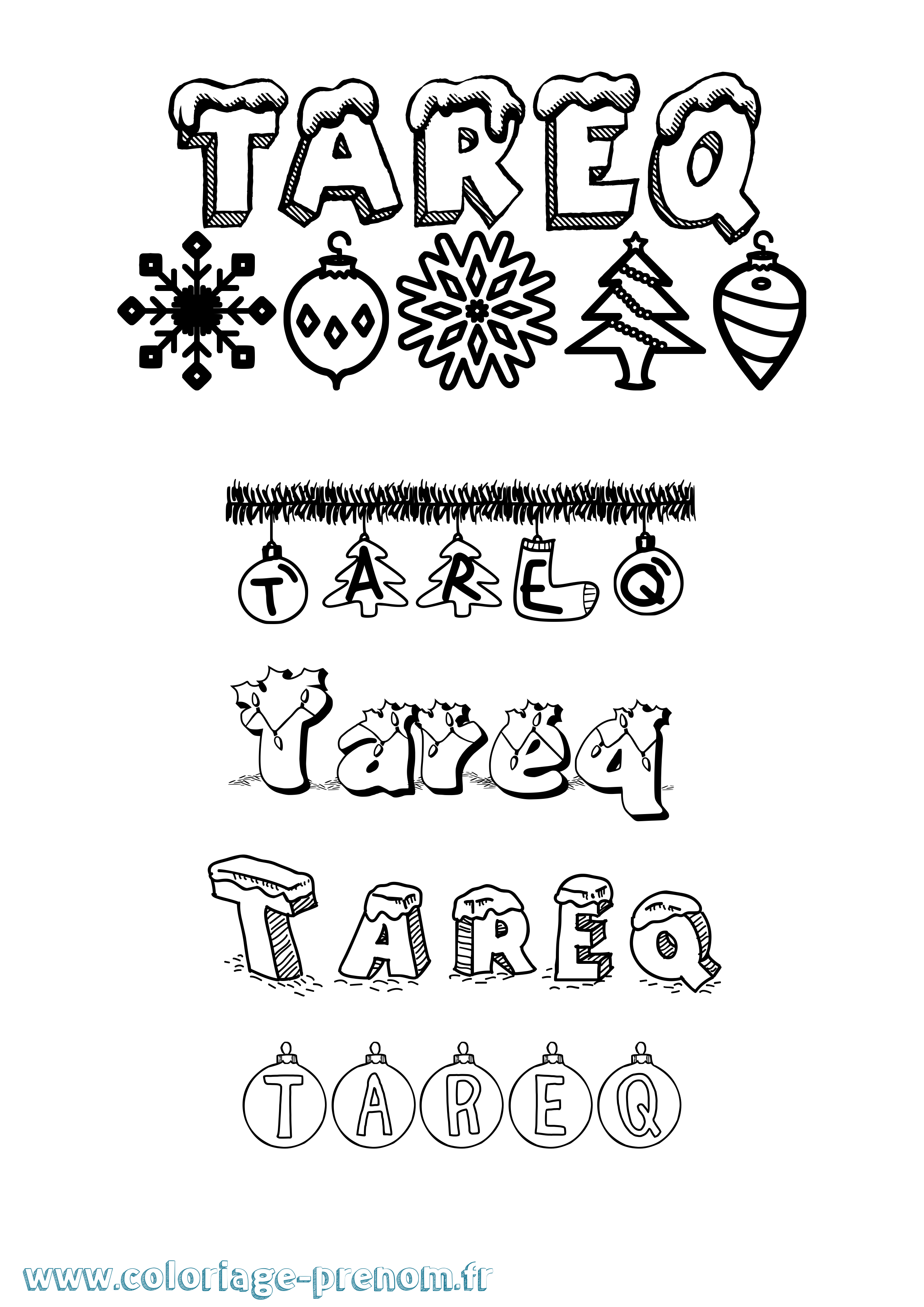 Coloriage Tareq Noël Coloriage prénom Tareq Noël