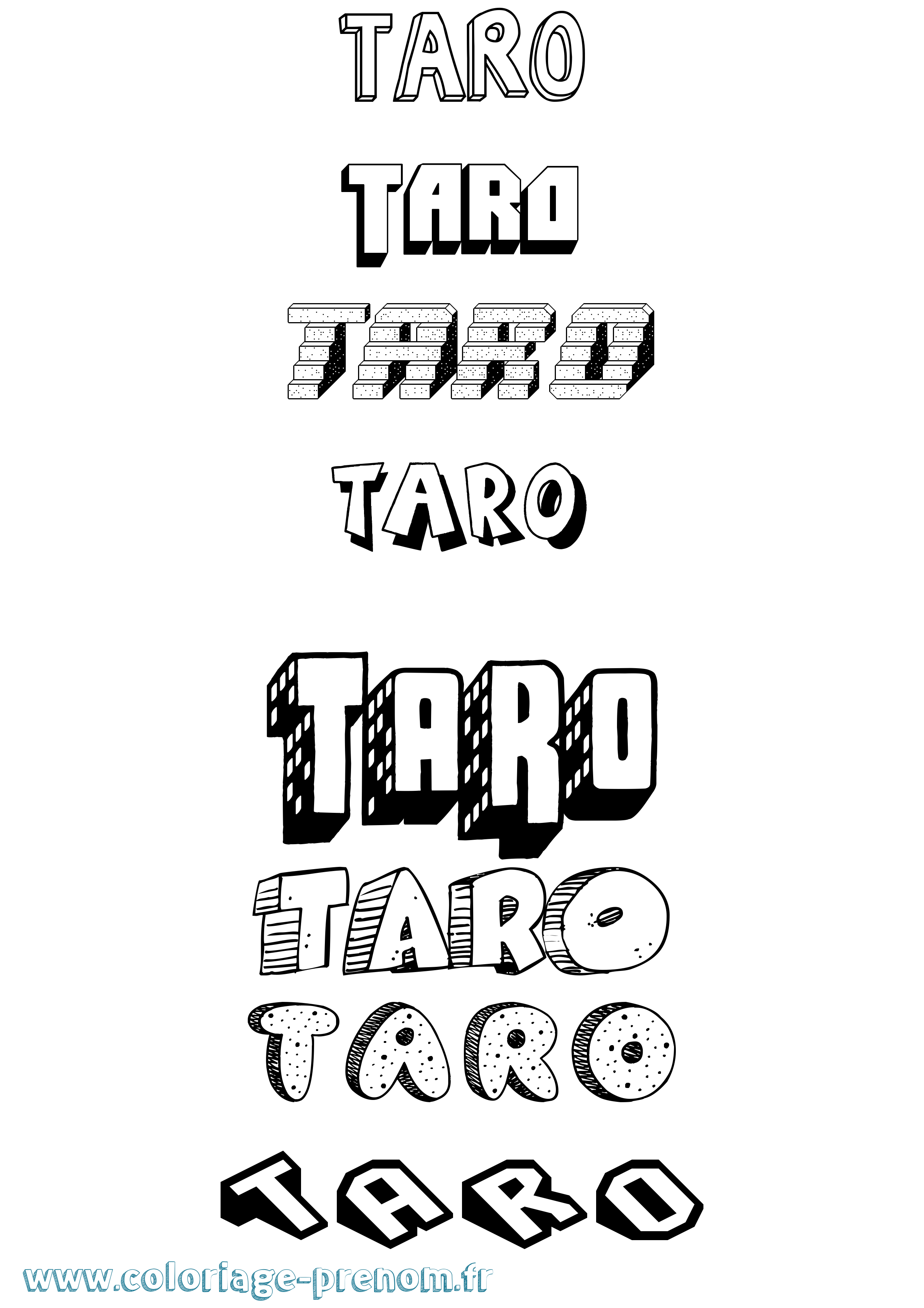 Coloriage prénom Taro Effet 3D