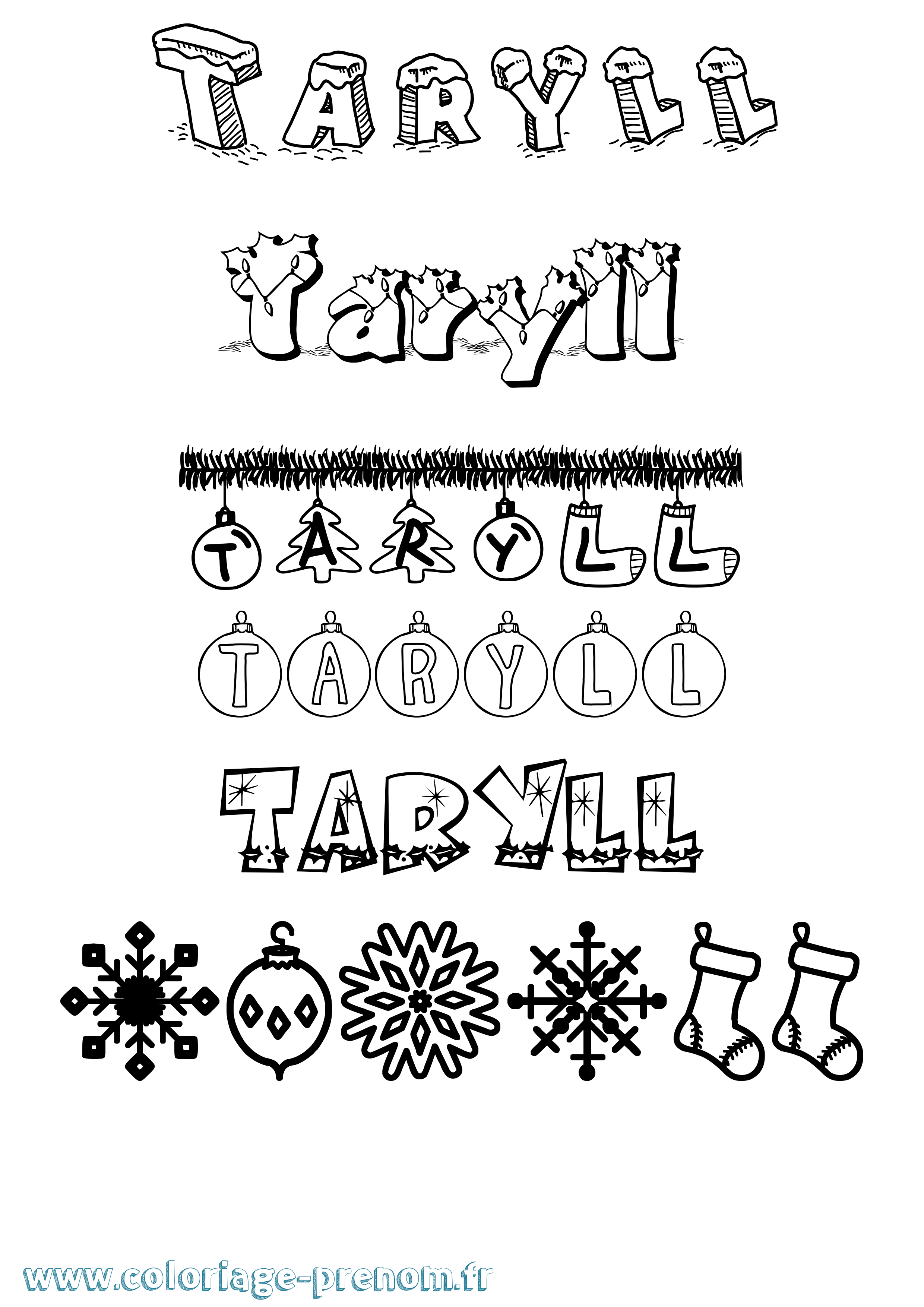 Coloriage prénom Taryll Noël