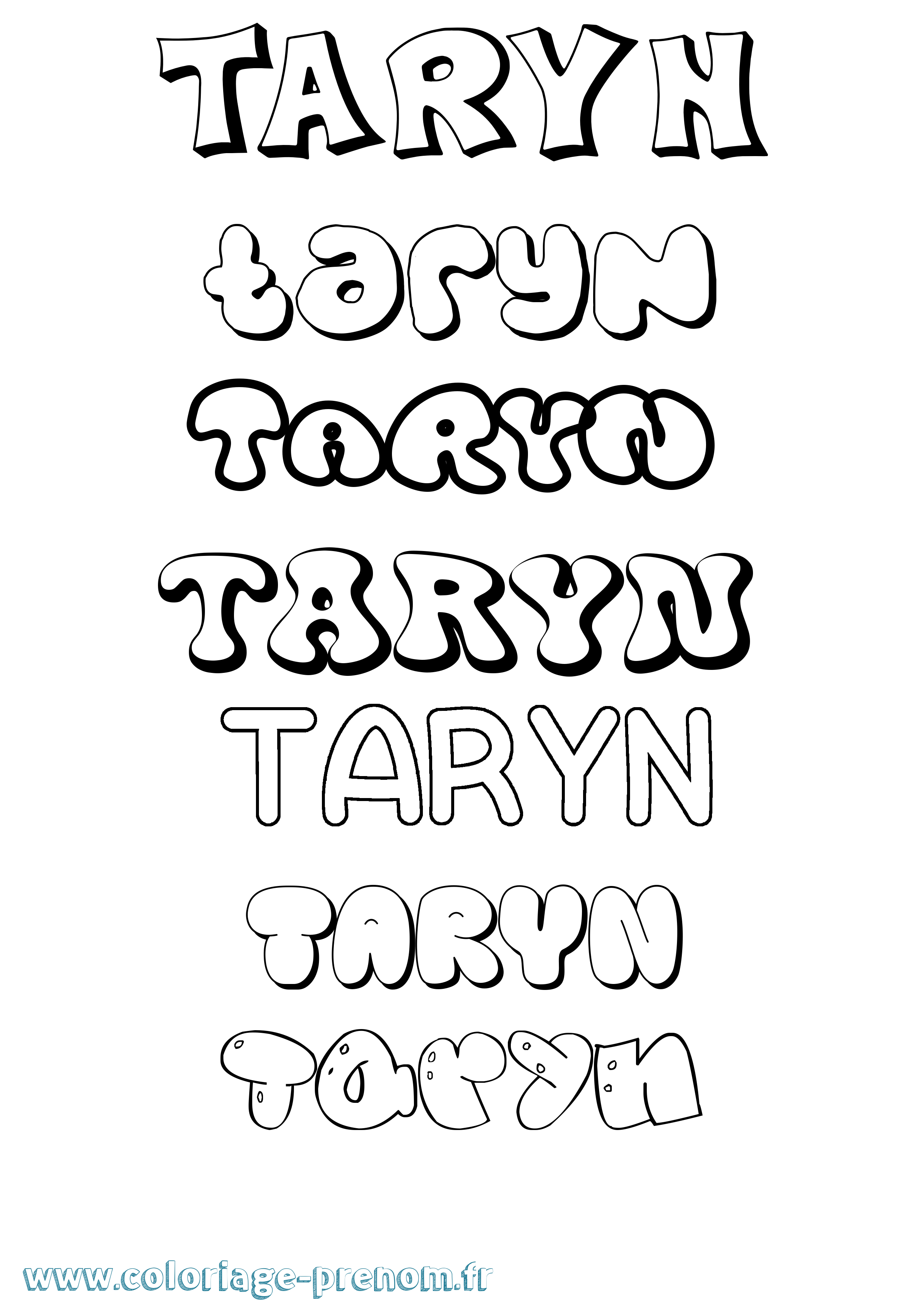 Coloriage prénom Taryn Bubble