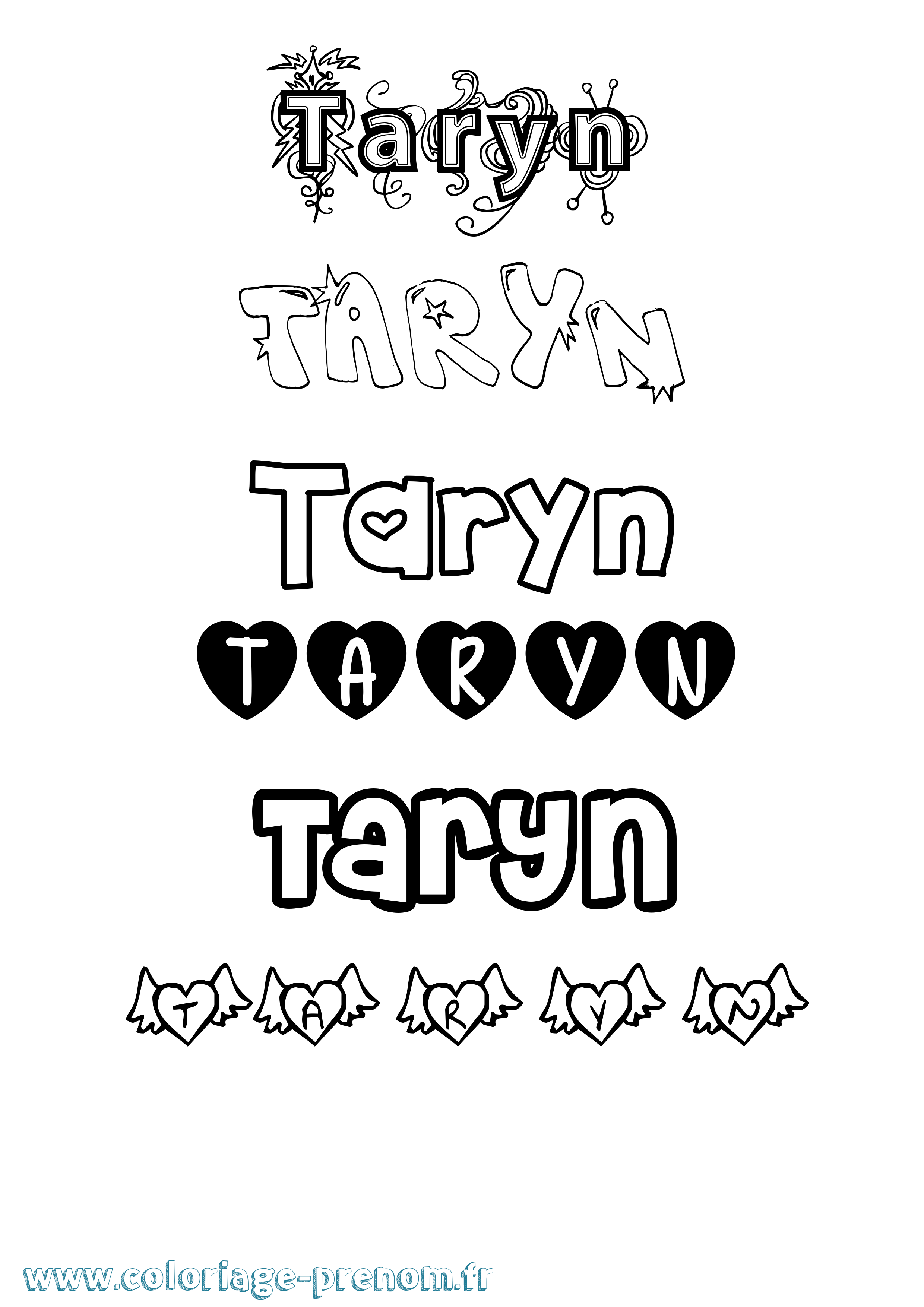 Coloriage prénom Taryn Girly