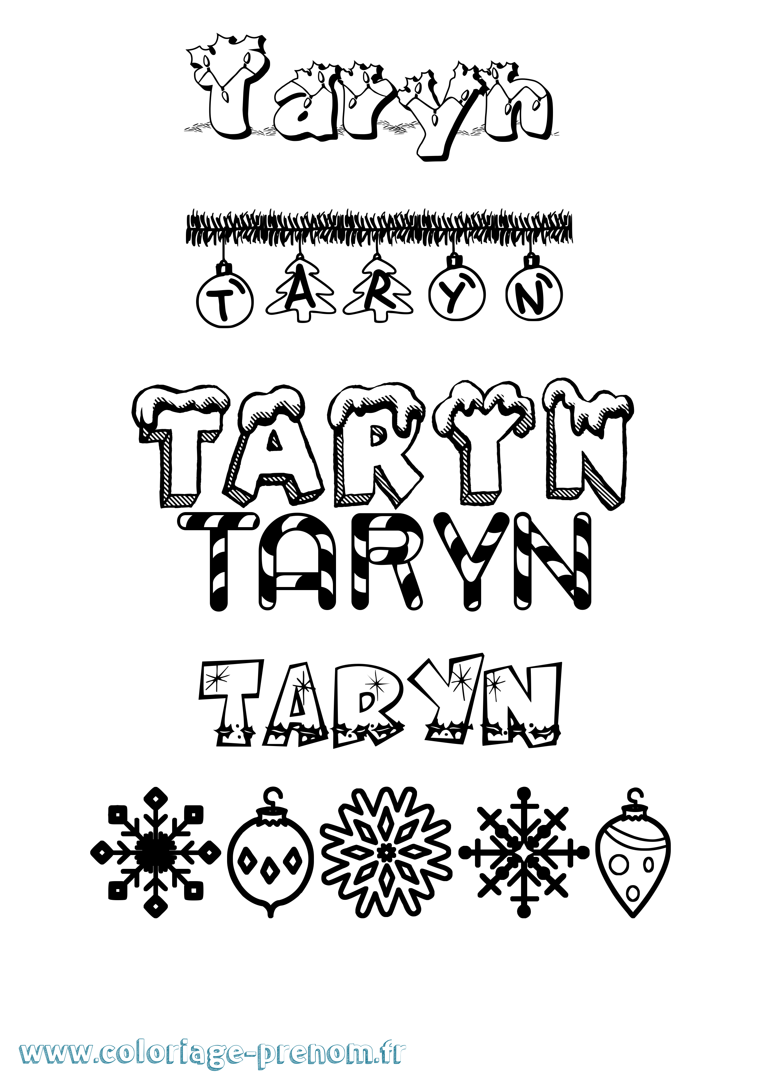 Coloriage prénom Taryn Noël