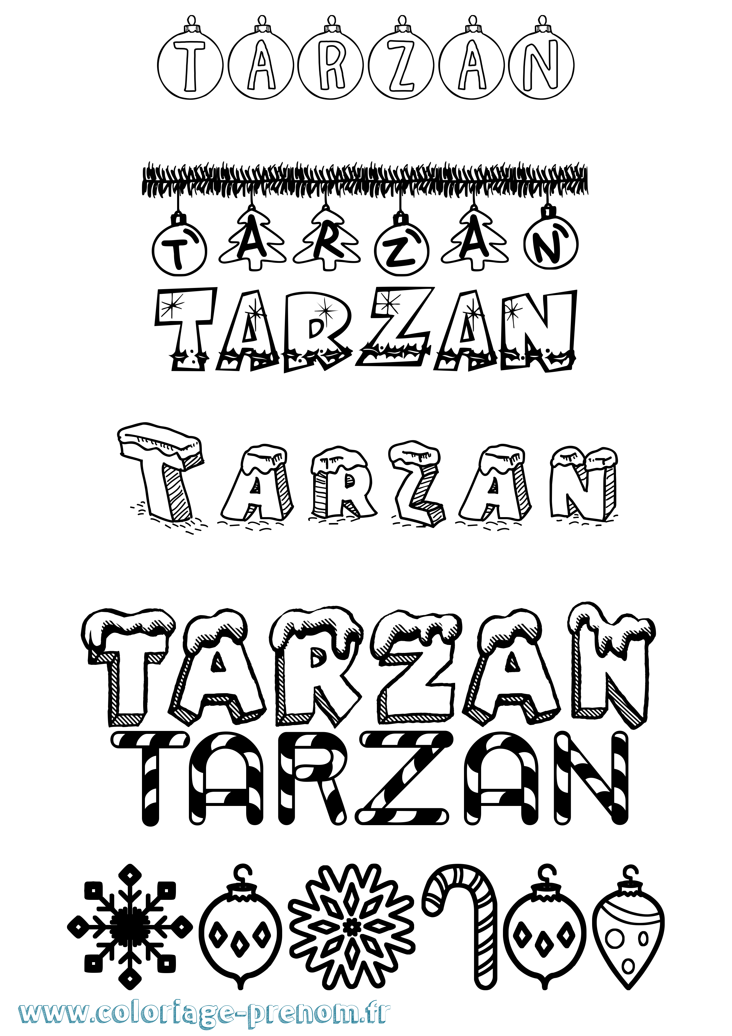 Coloriage prénom Tarzan Noël