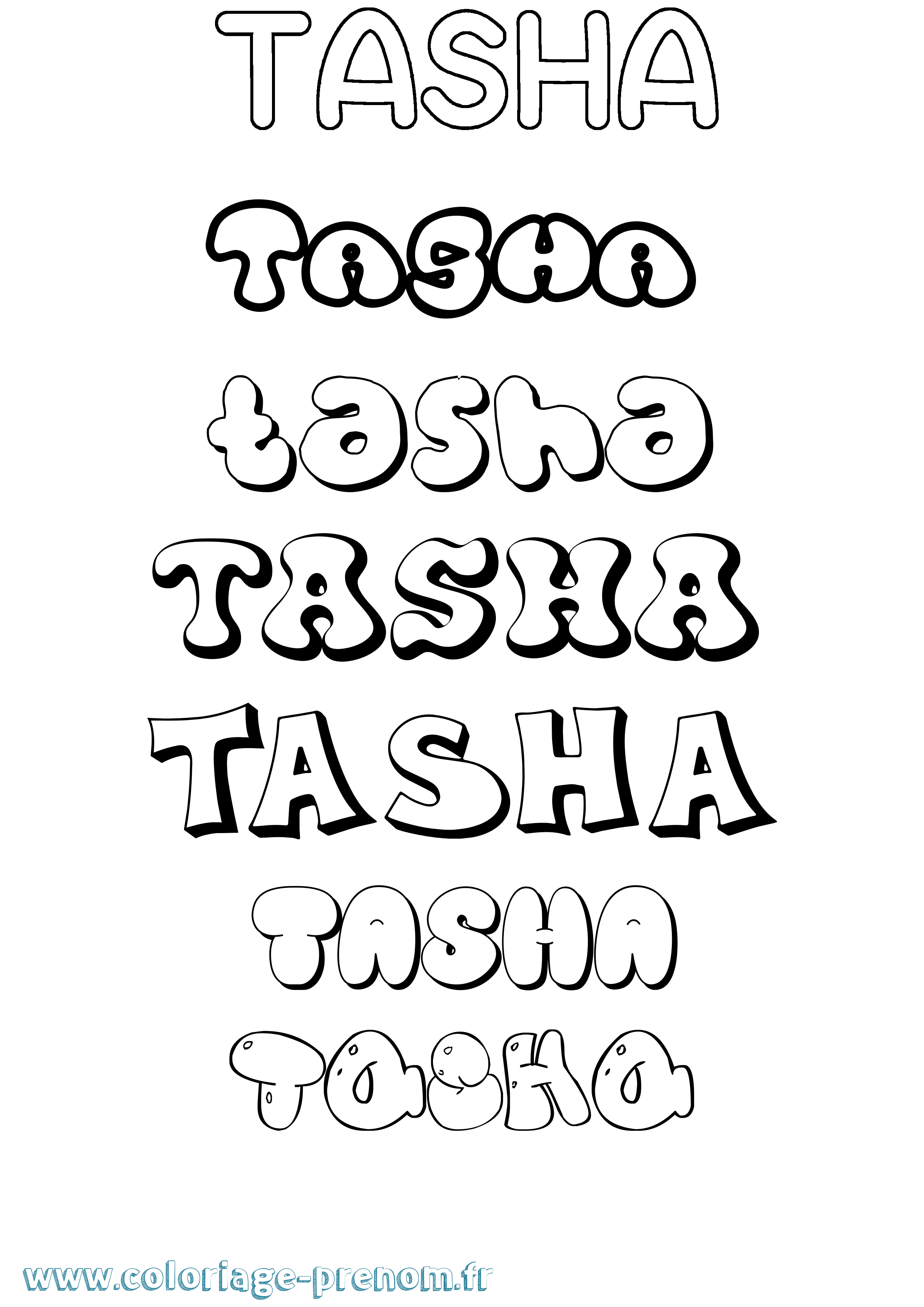 Coloriage prénom Tasha Bubble
