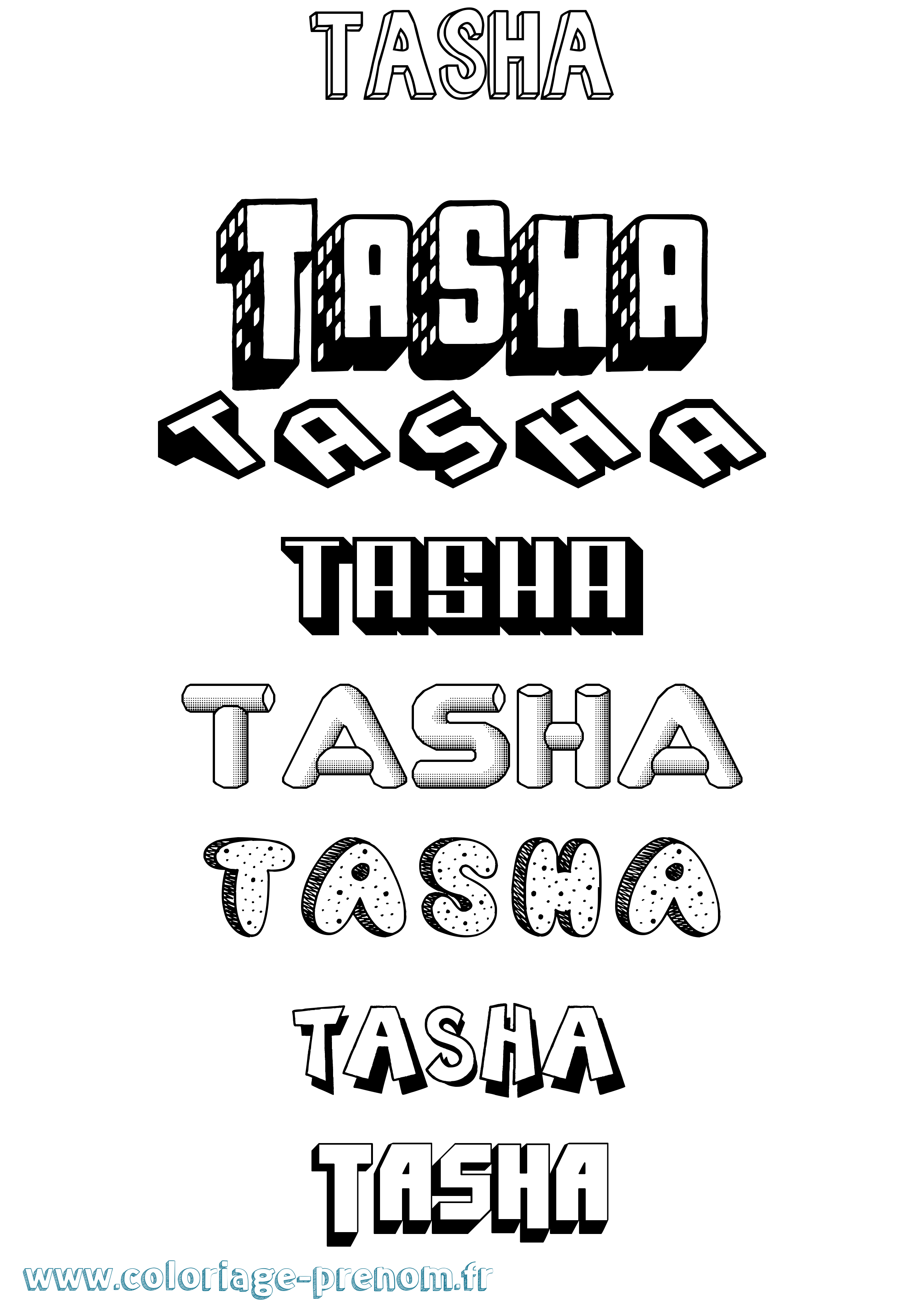 Coloriage prénom Tasha Effet 3D