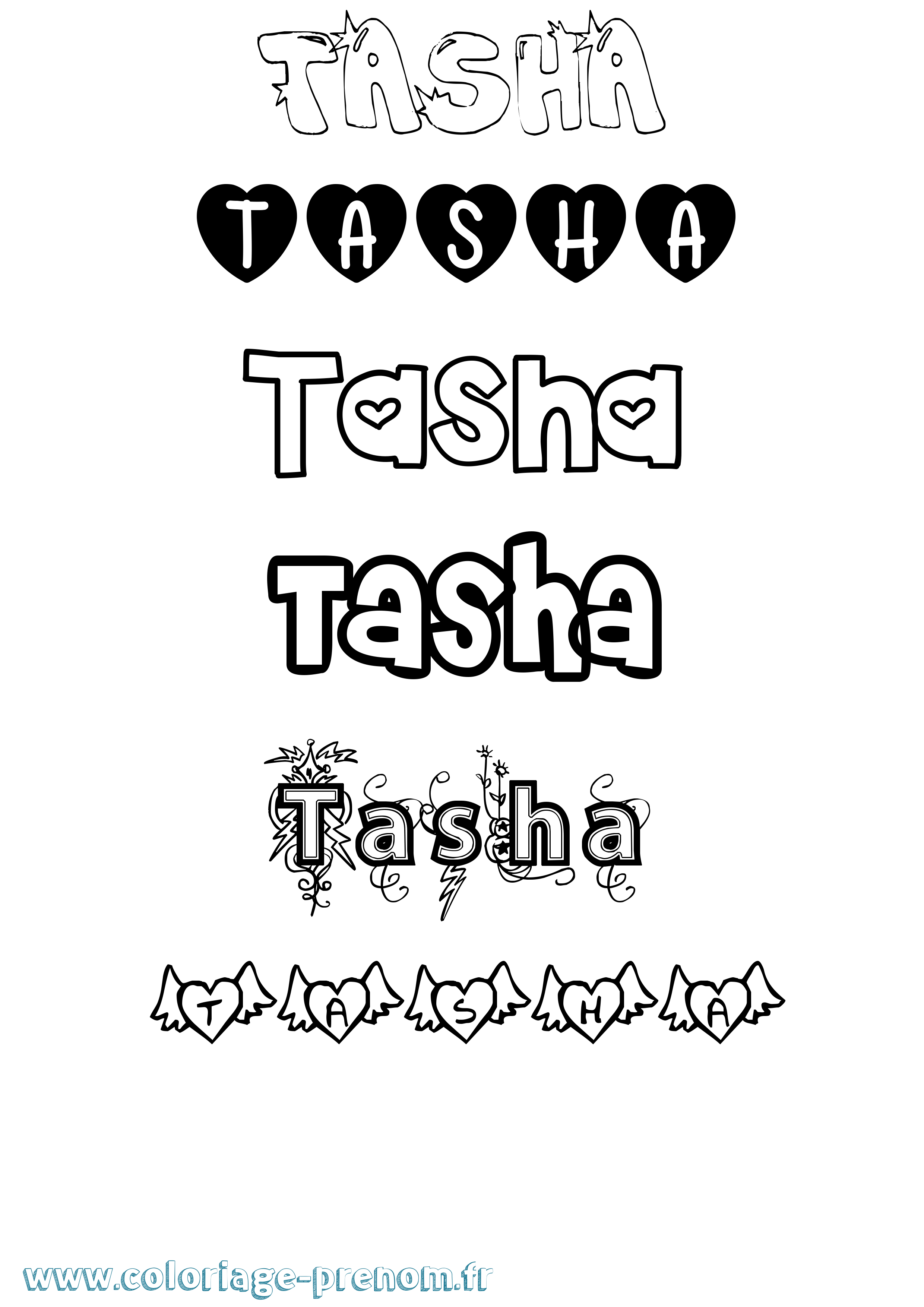 Coloriage prénom Tasha Girly