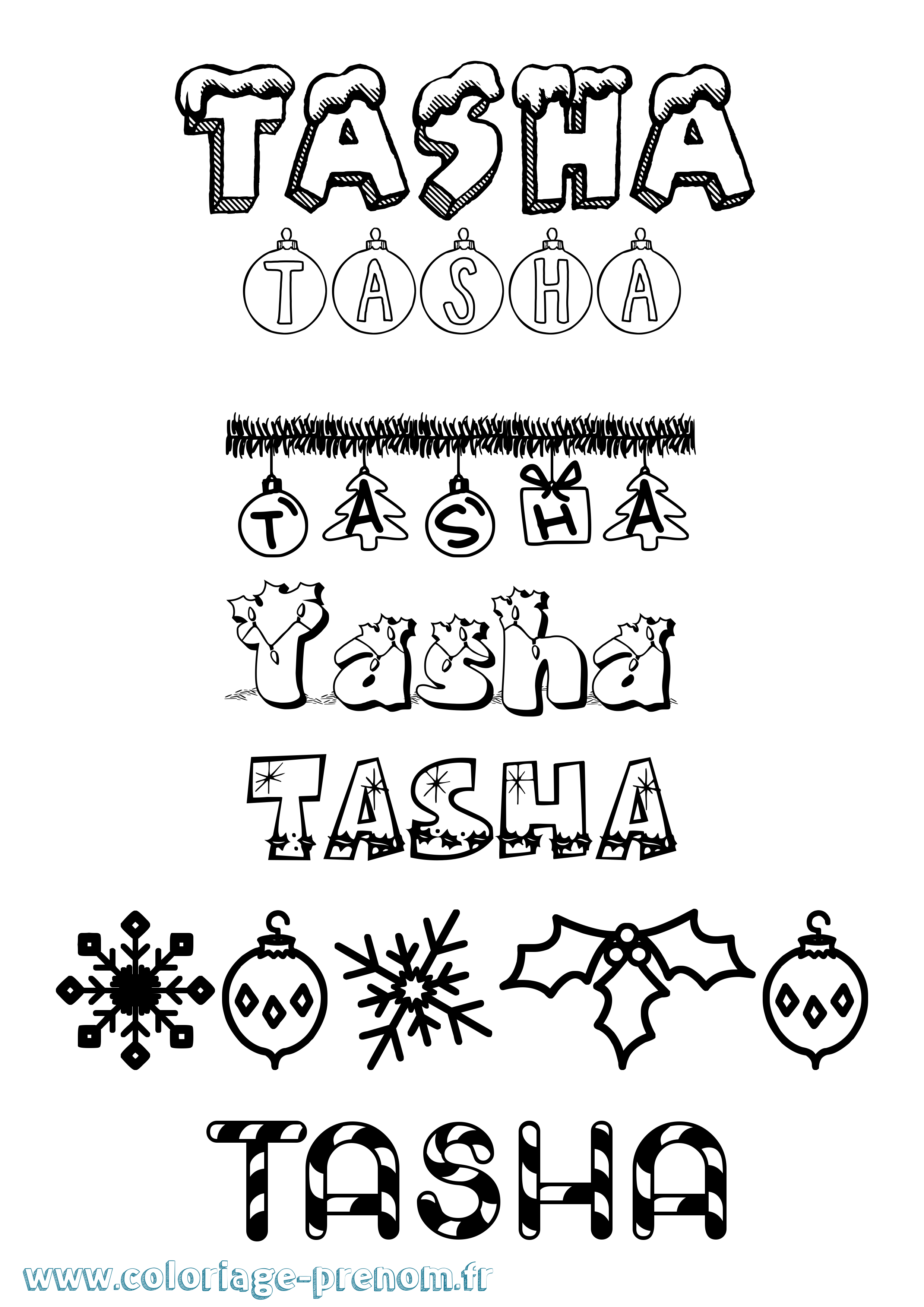 Coloriage prénom Tasha Noël