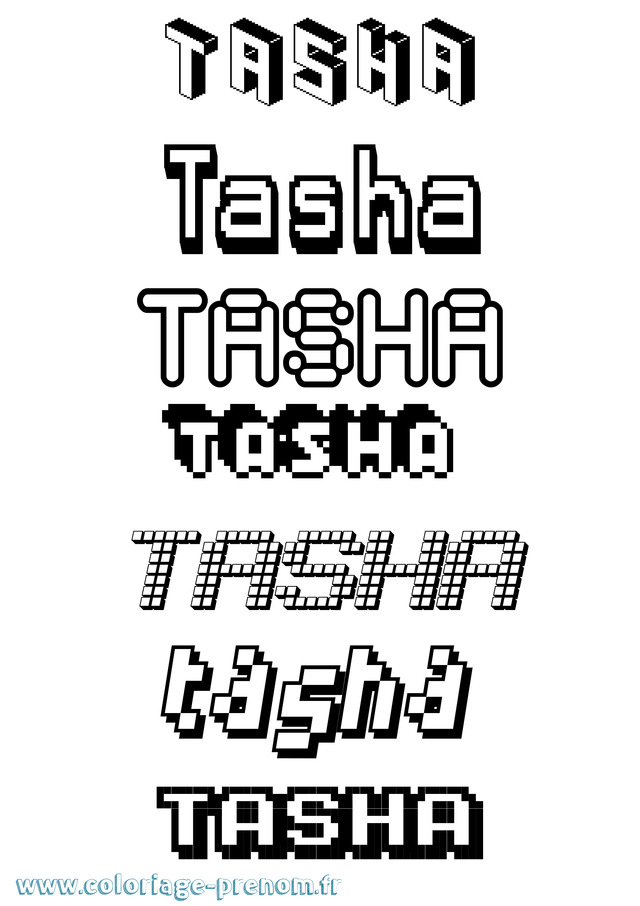 Coloriage prénom Tasha Pixel