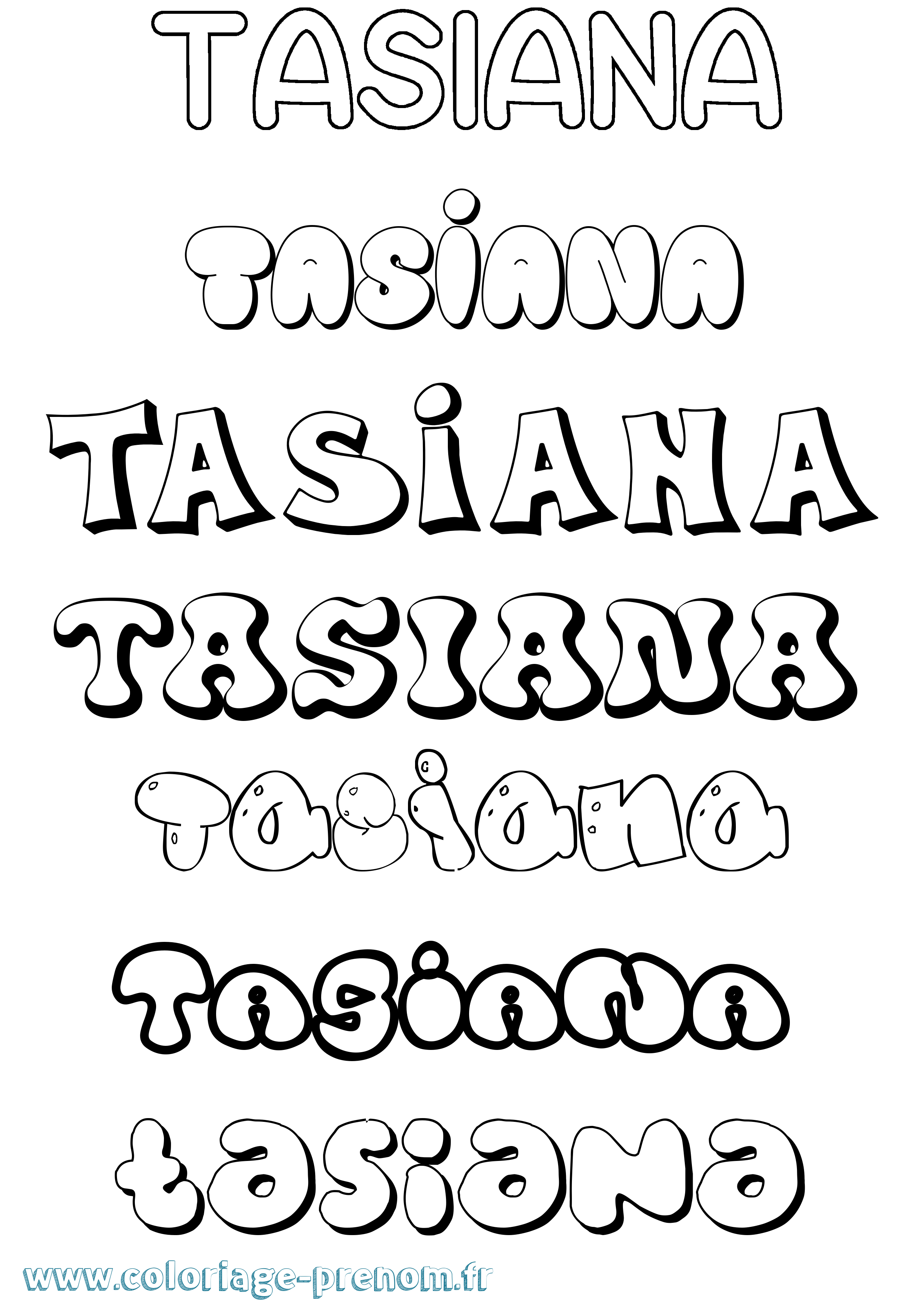 Coloriage prénom Tasiana Bubble