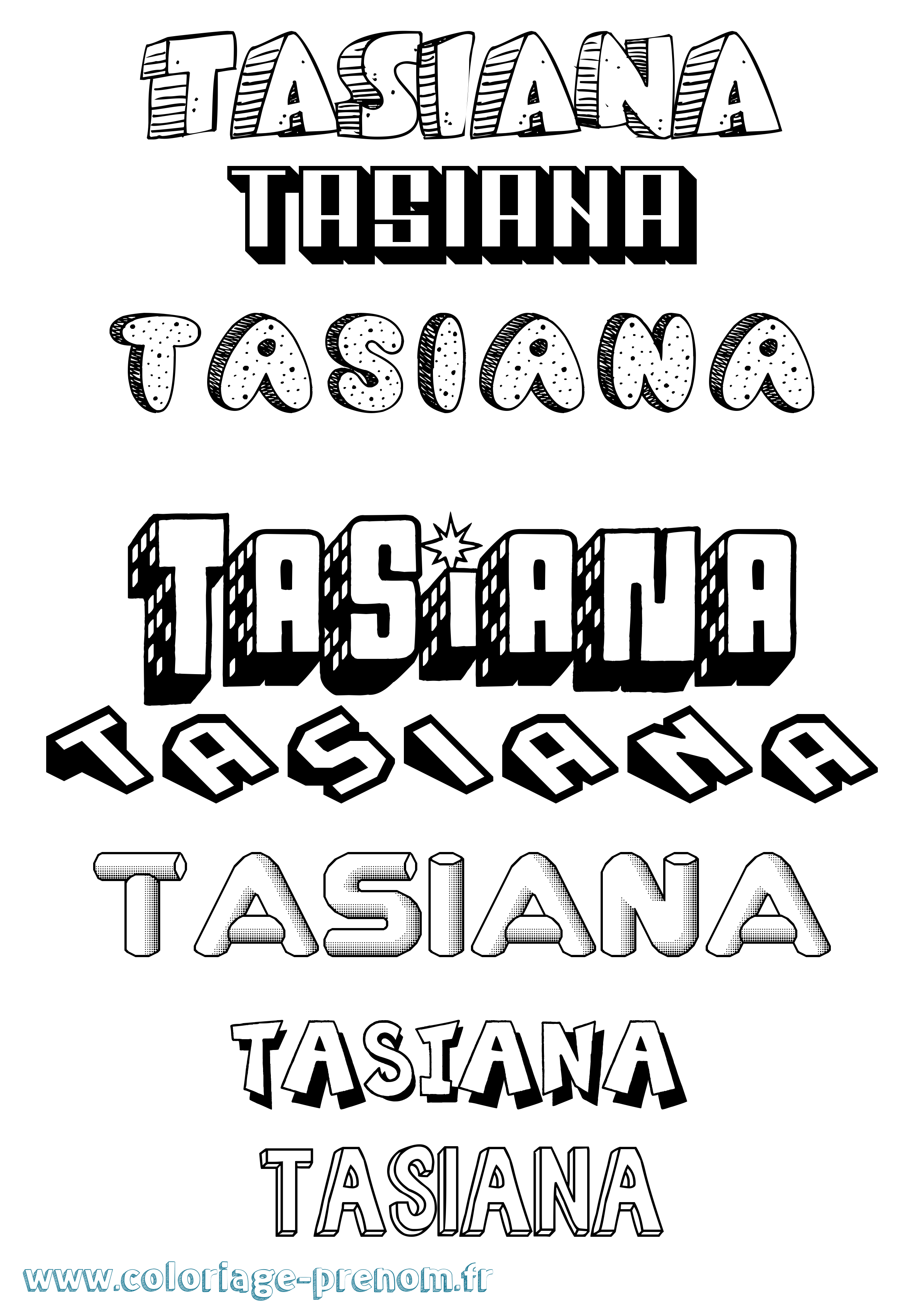 Coloriage prénom Tasiana Effet 3D