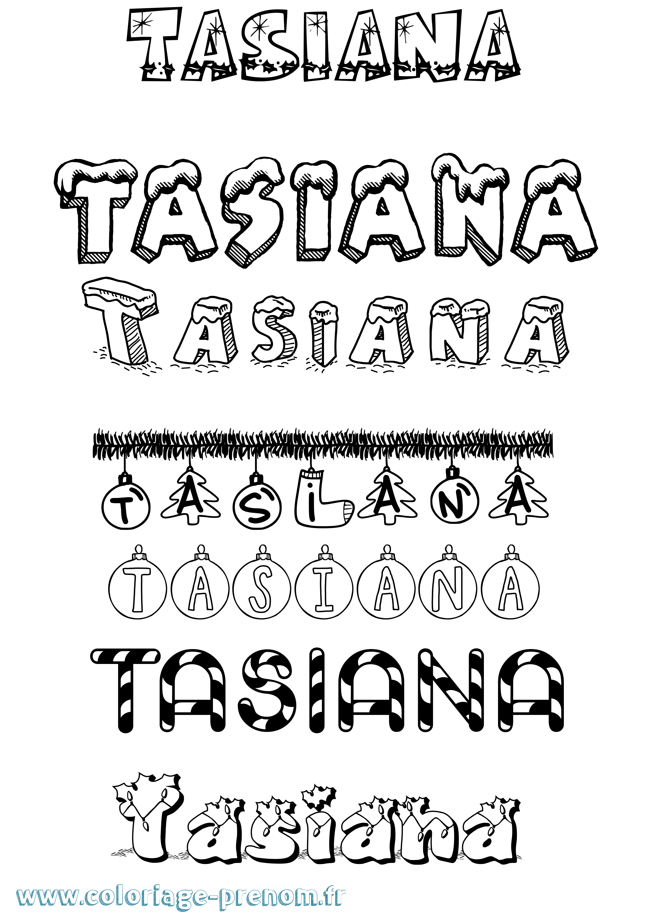 Coloriage prénom Tasiana Noël