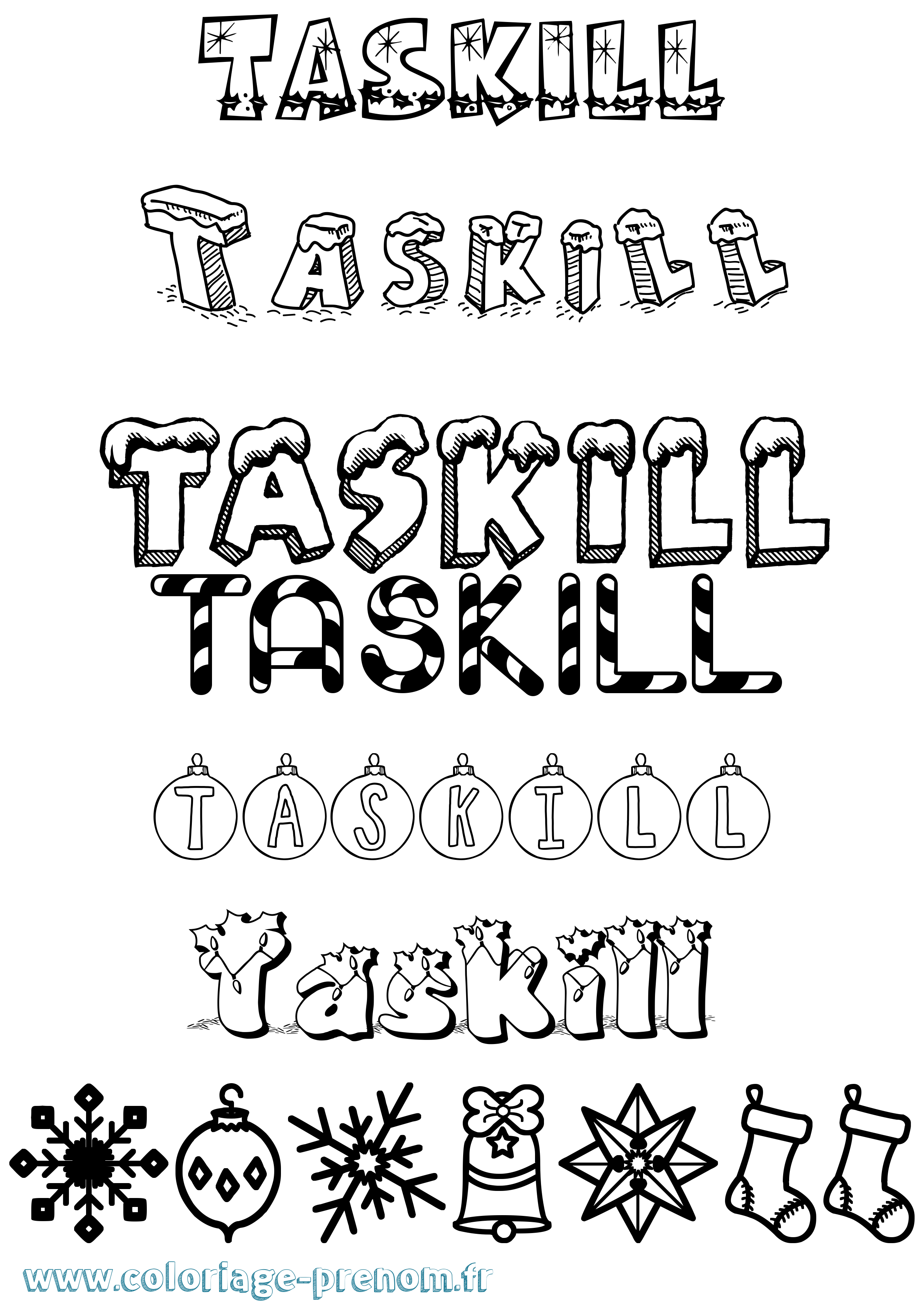 Coloriage prénom Taskill Noël