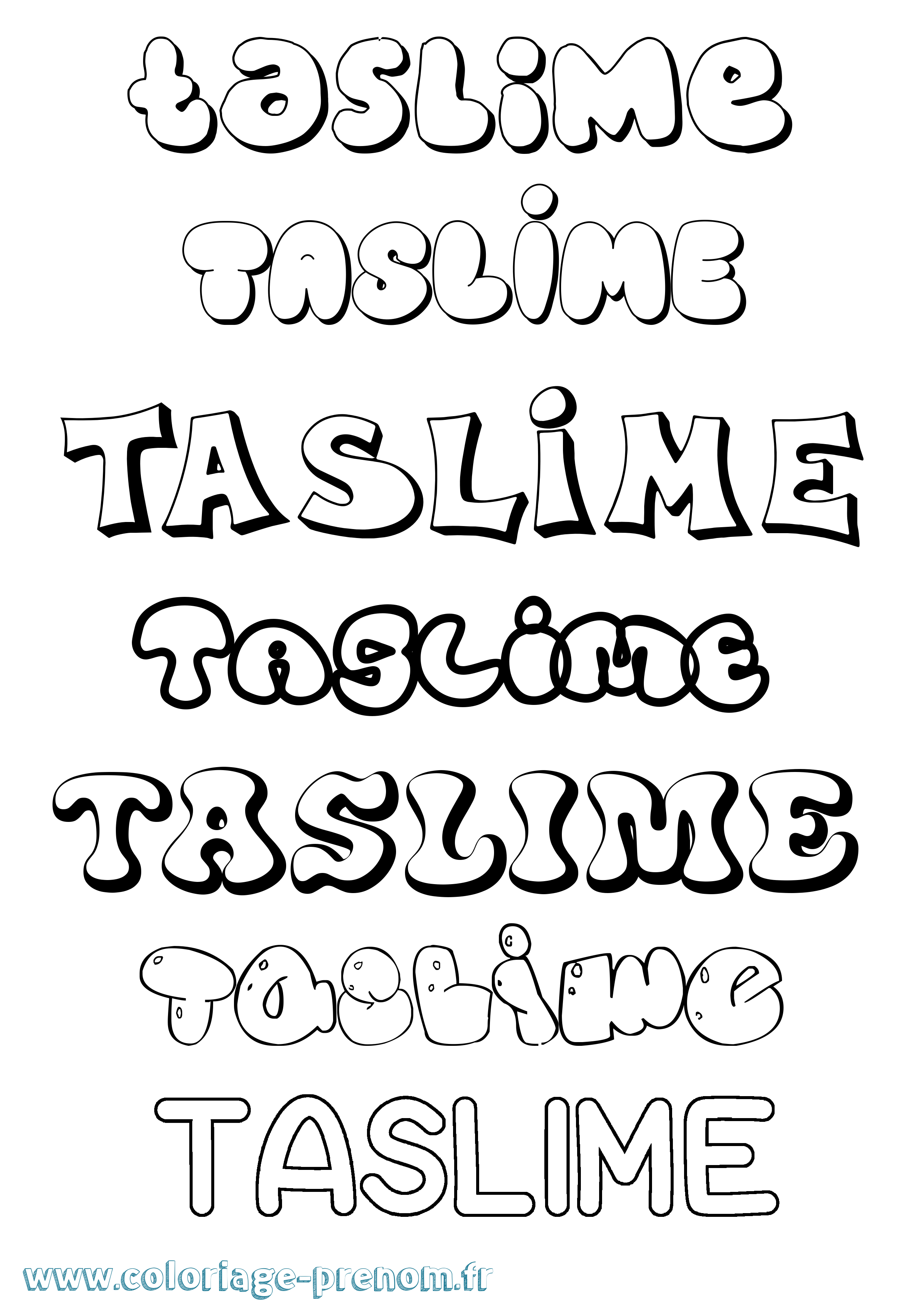 Coloriage prénom Taslime Bubble