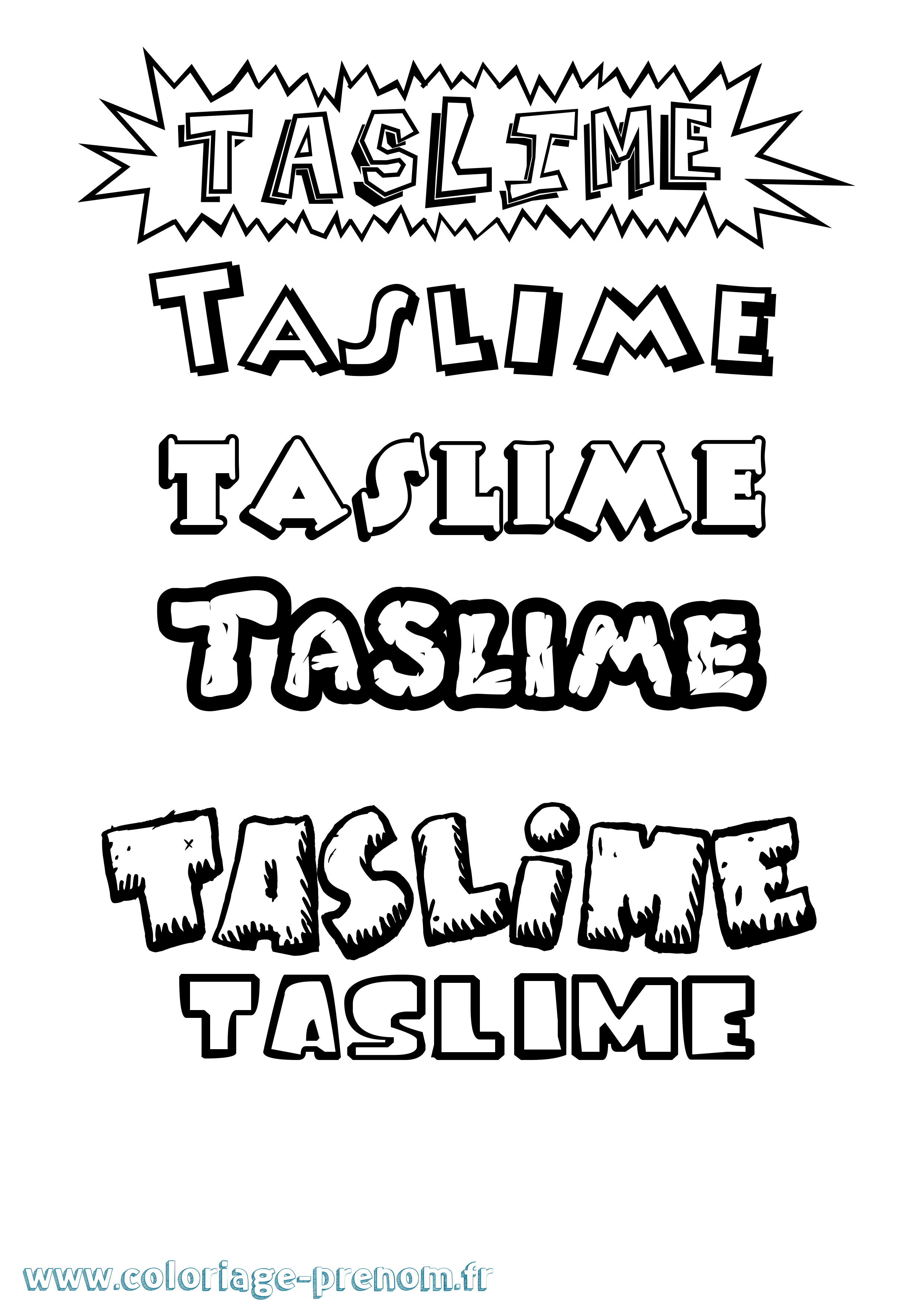 Coloriage prénom Taslime Dessin Animé