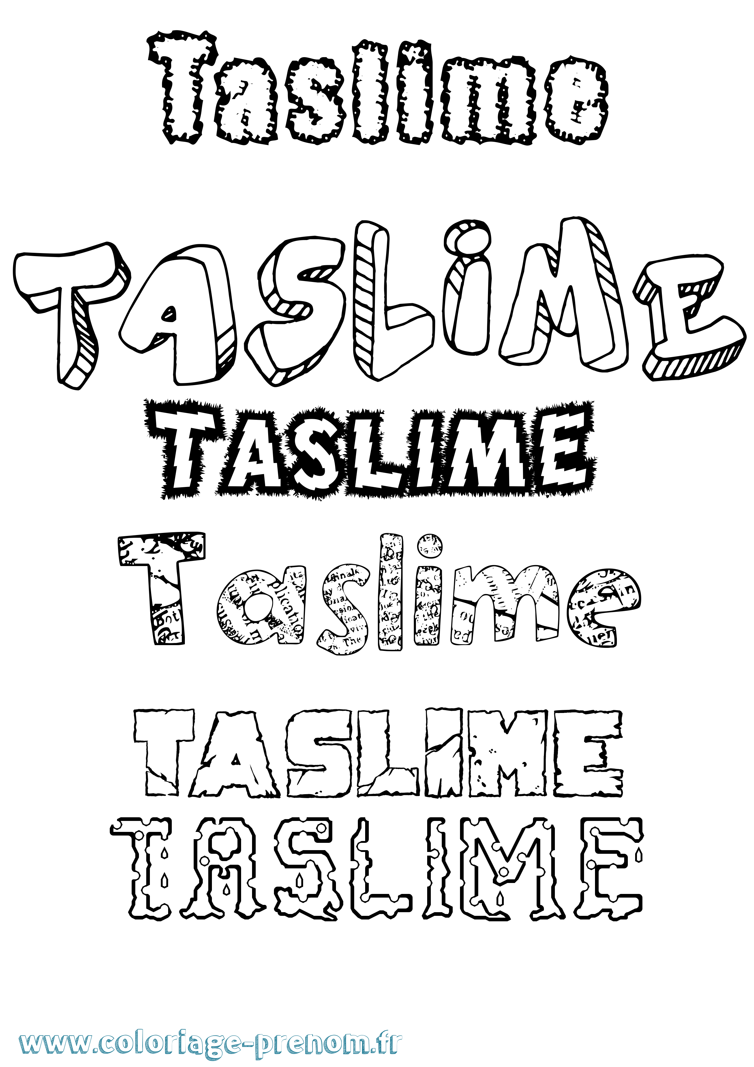 Coloriage prénom Taslime Destructuré