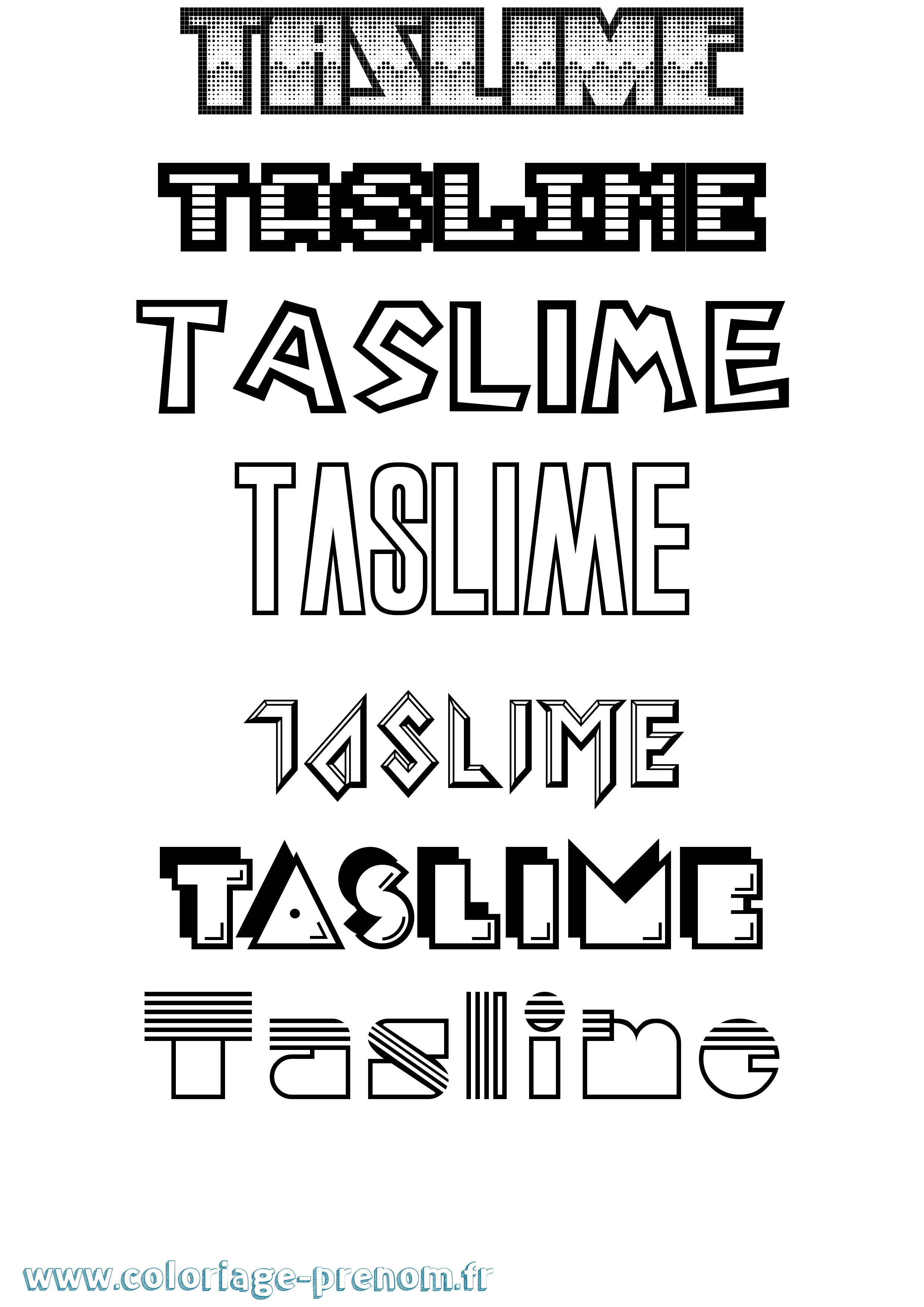 Coloriage prénom Taslime Jeux Vidéos