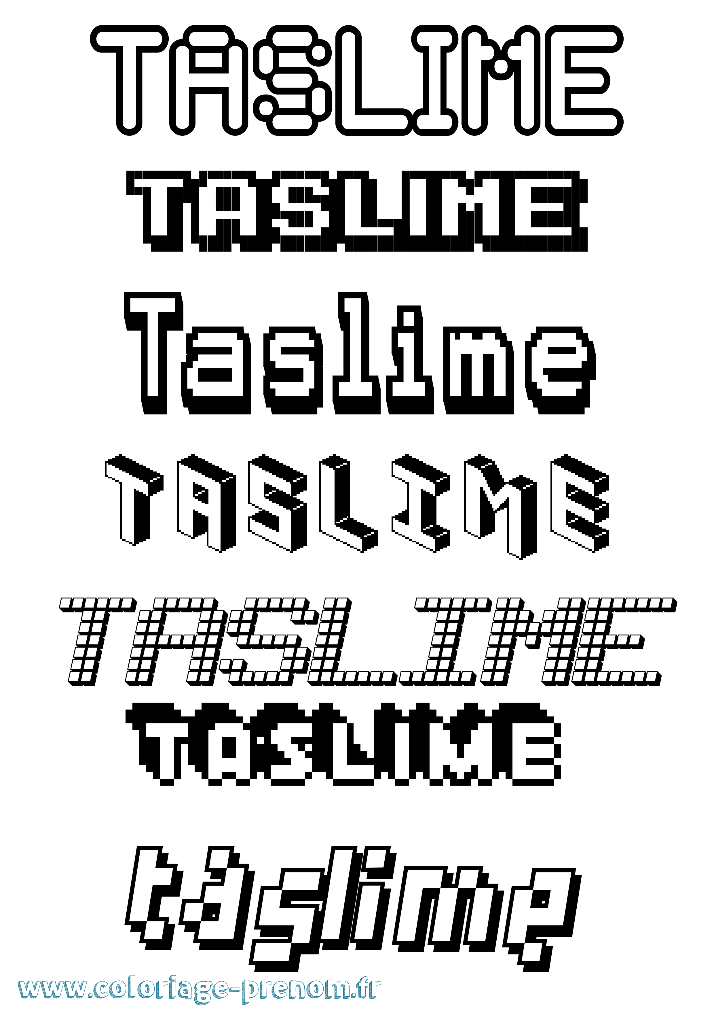 Coloriage prénom Taslime Pixel