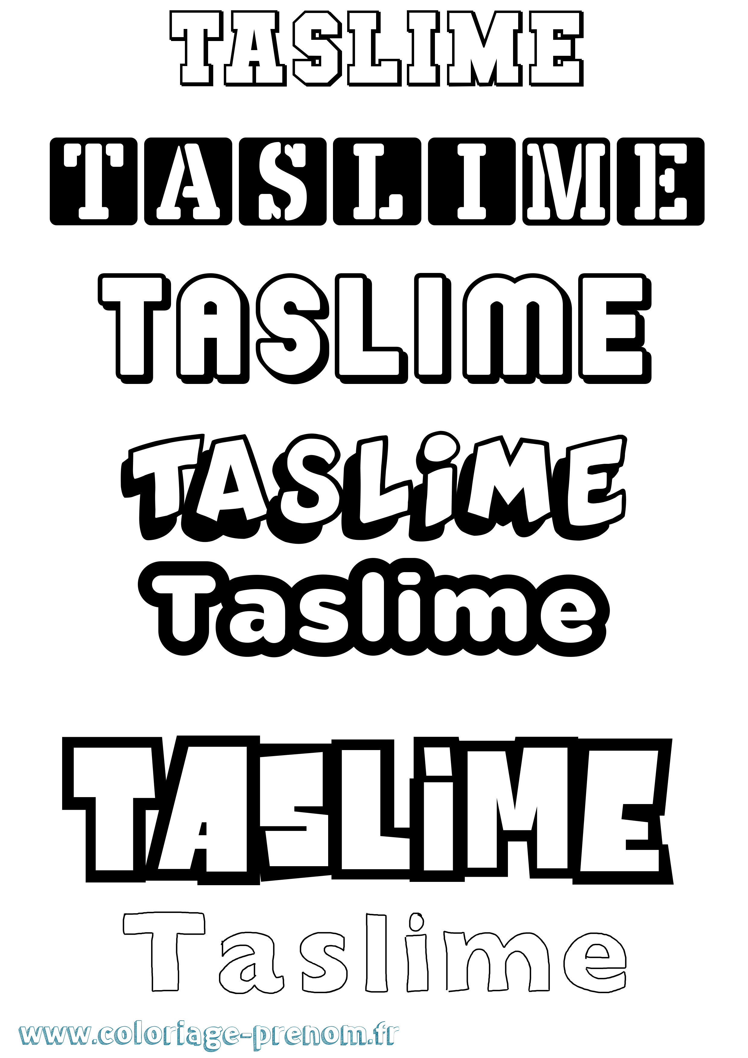 Coloriage prénom Taslime Simple