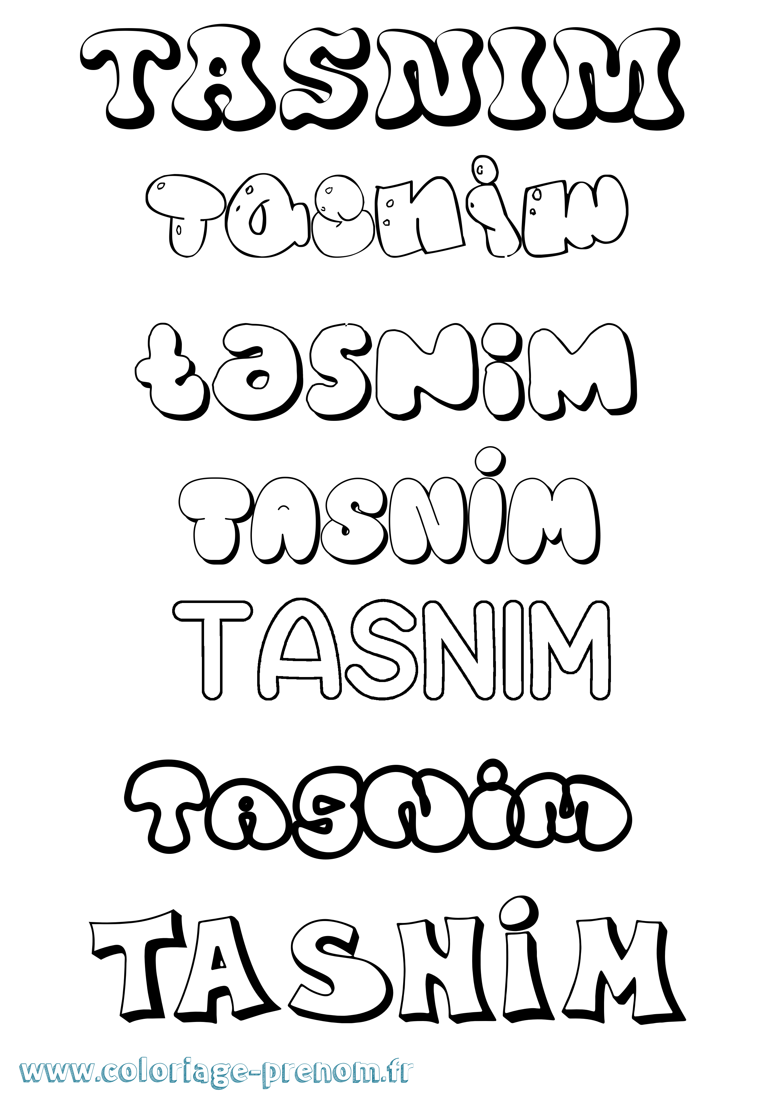 Coloriage Tasnim Bubble Coloriage prénom Tasnim Bubble