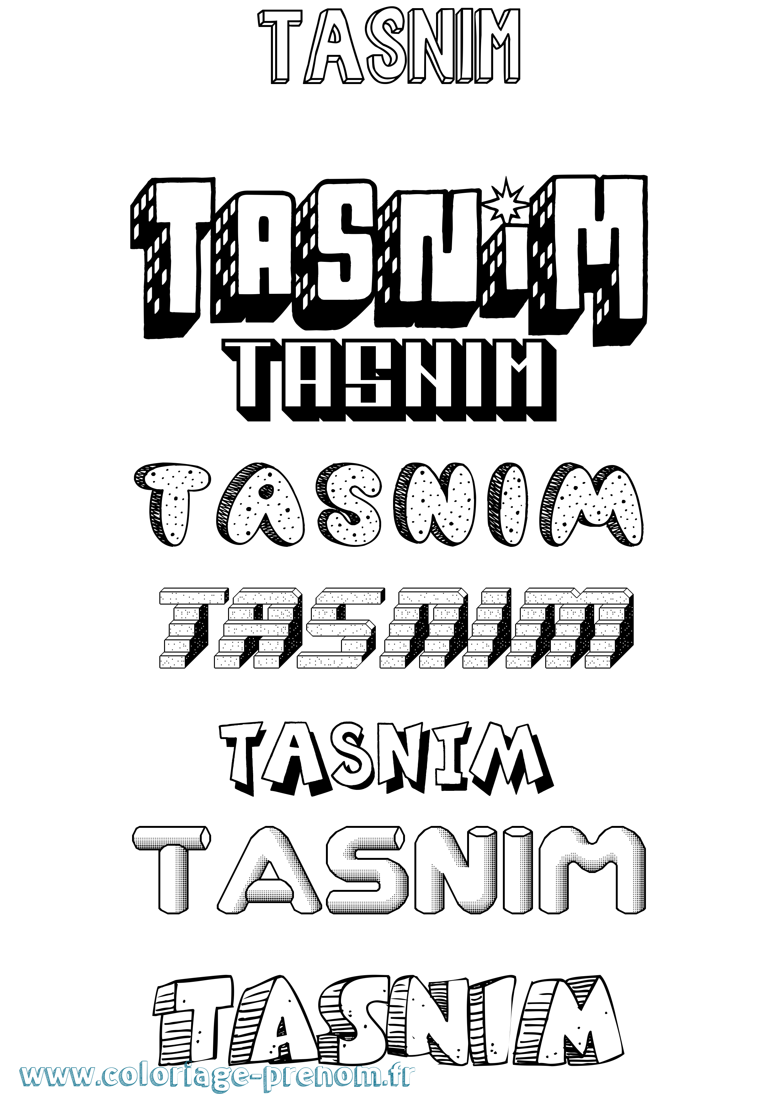 Coloriage Tasnim Effet 3D Coloriage prénom Tasnim Effet 3D