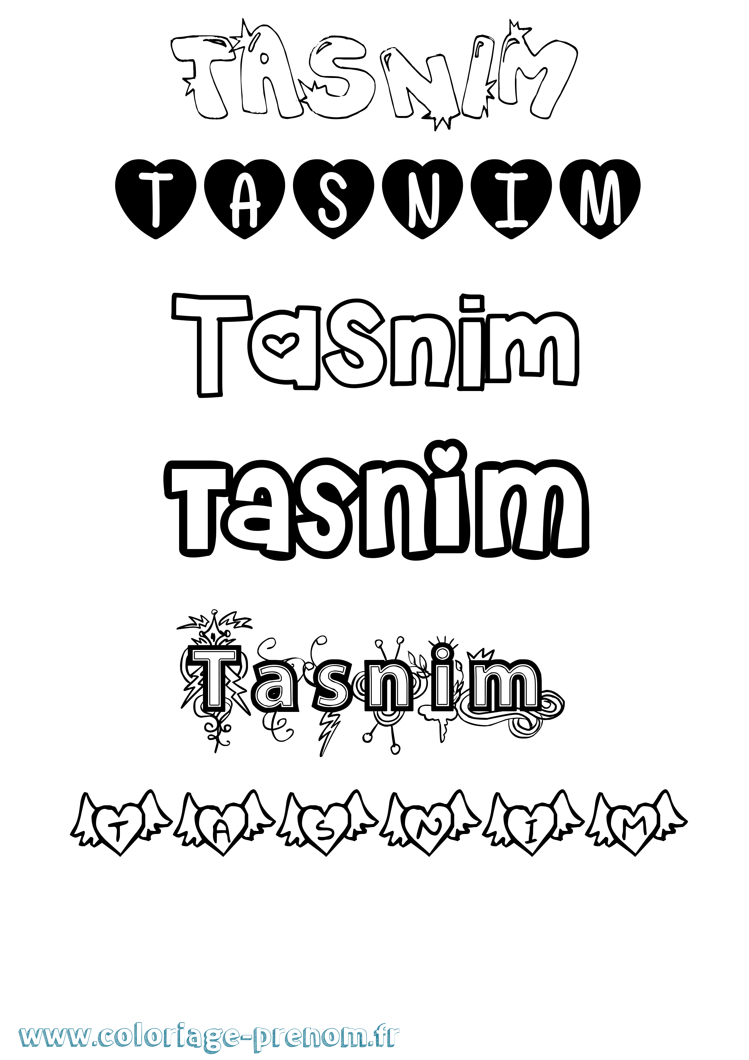 Coloriage prénom Tasnim Girly