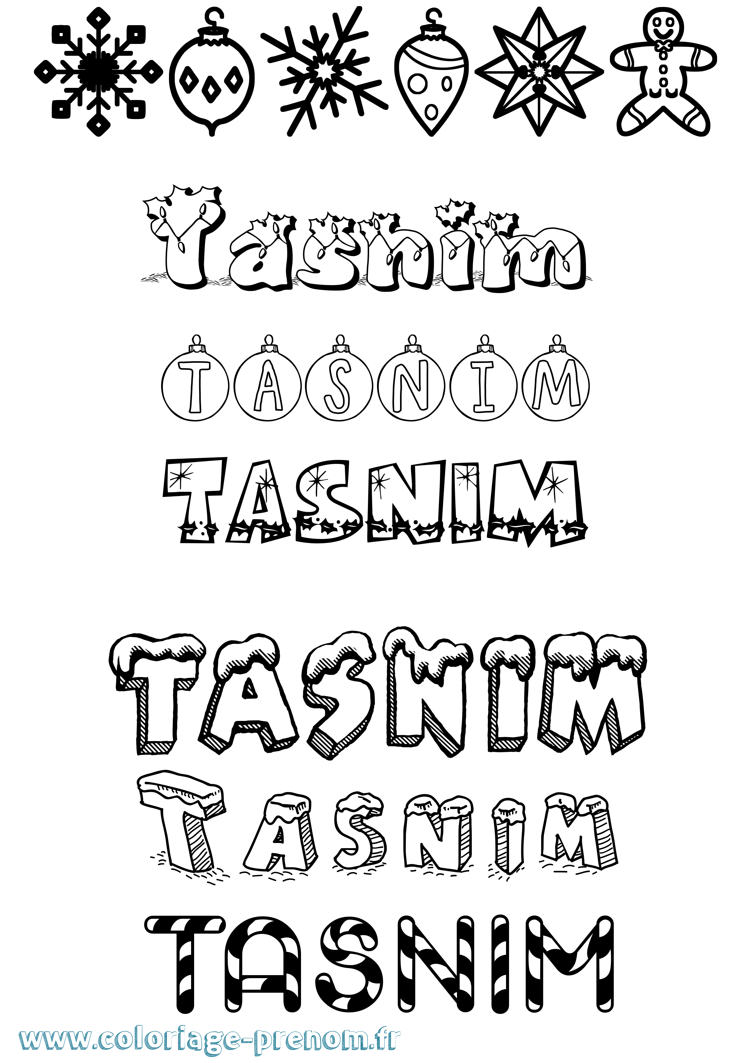 Coloriage Tasnim Noël Coloriage prénom Tasnim Noël