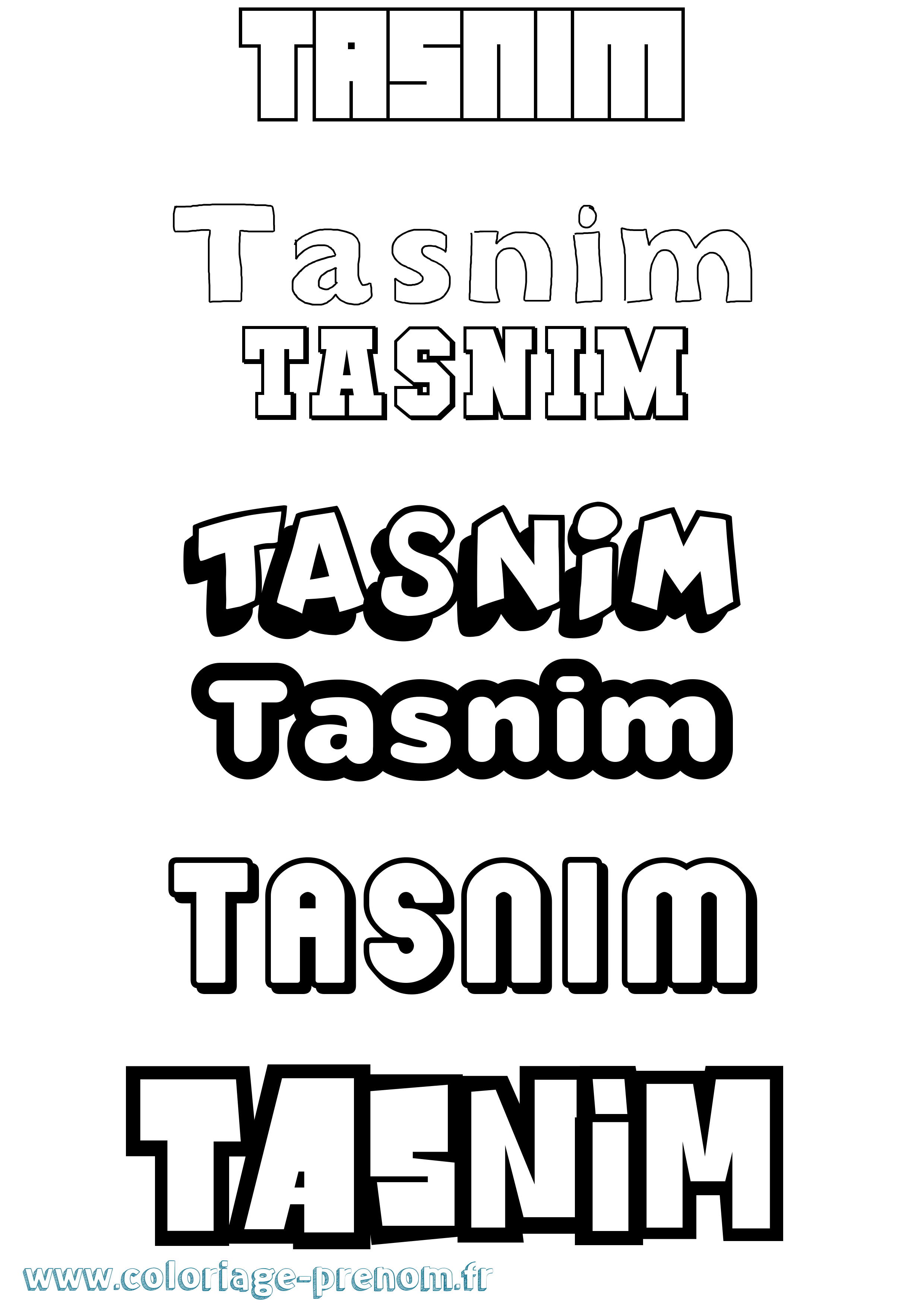 Coloriage prénom Tasnim Simple