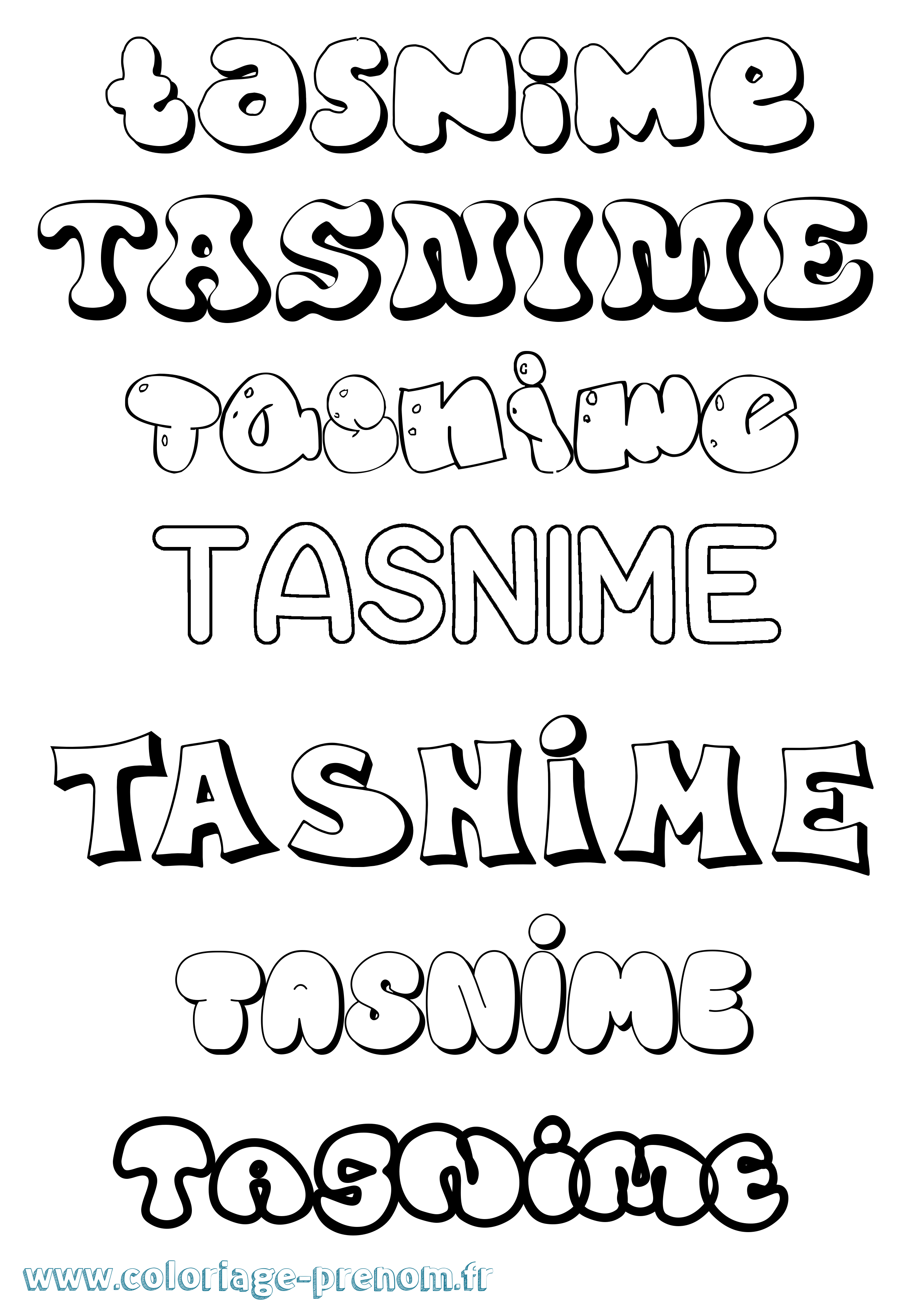 Coloriage Tasnime Bubble Coloriage prénom Tasnime Bubble