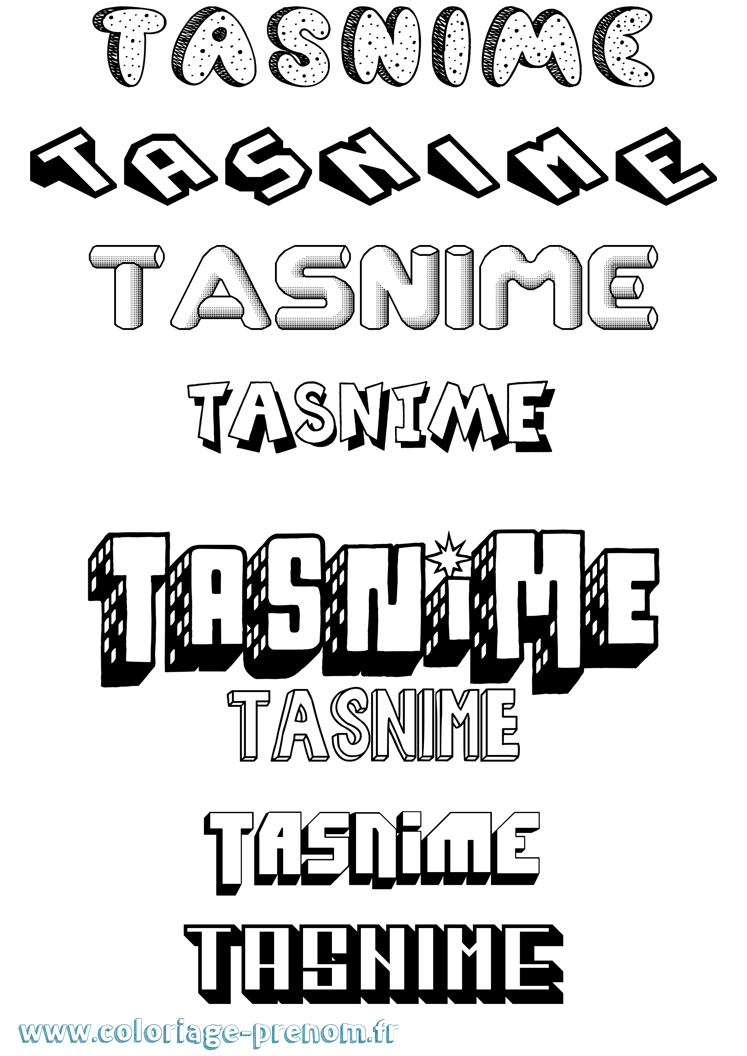 Coloriage Tasnime Effet 3D Coloriage prénom Tasnime Effet 3D
