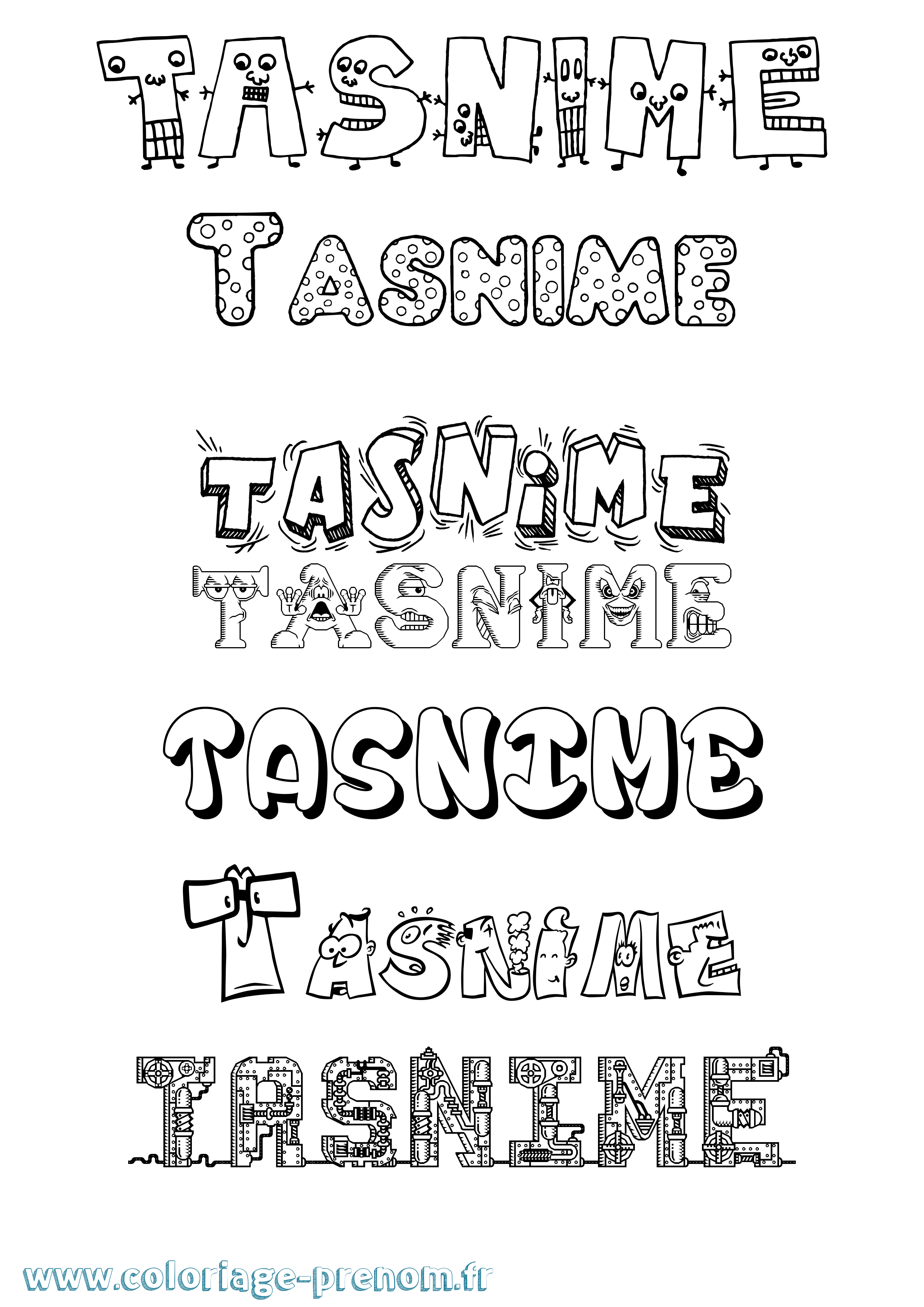 Coloriage prénom Tasnime Fun