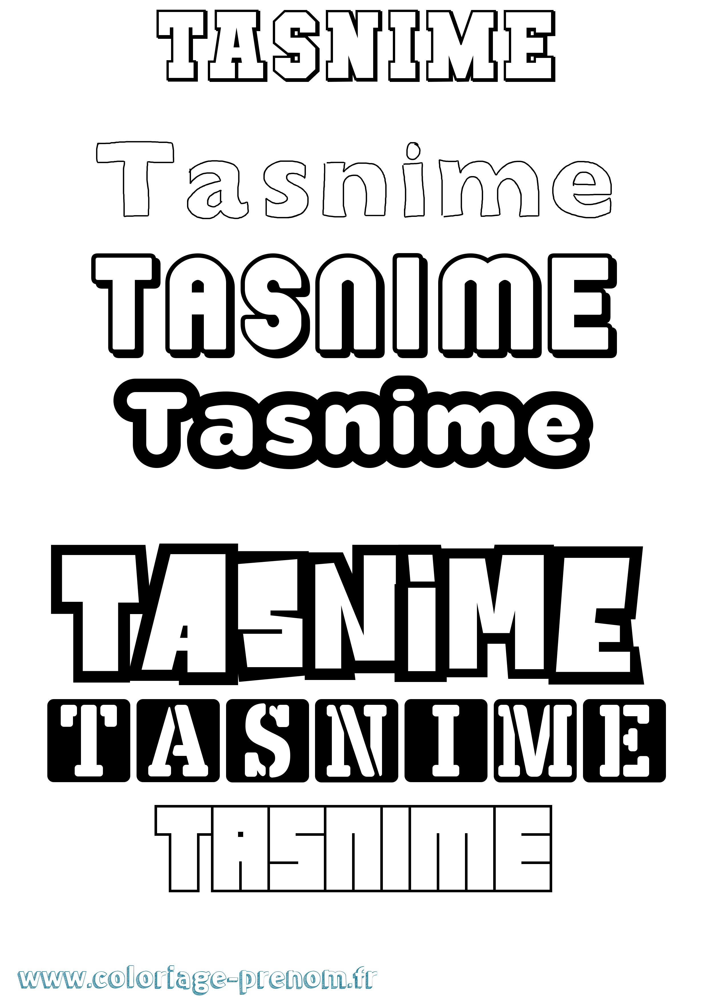 Coloriage prénom Tasnime Simple