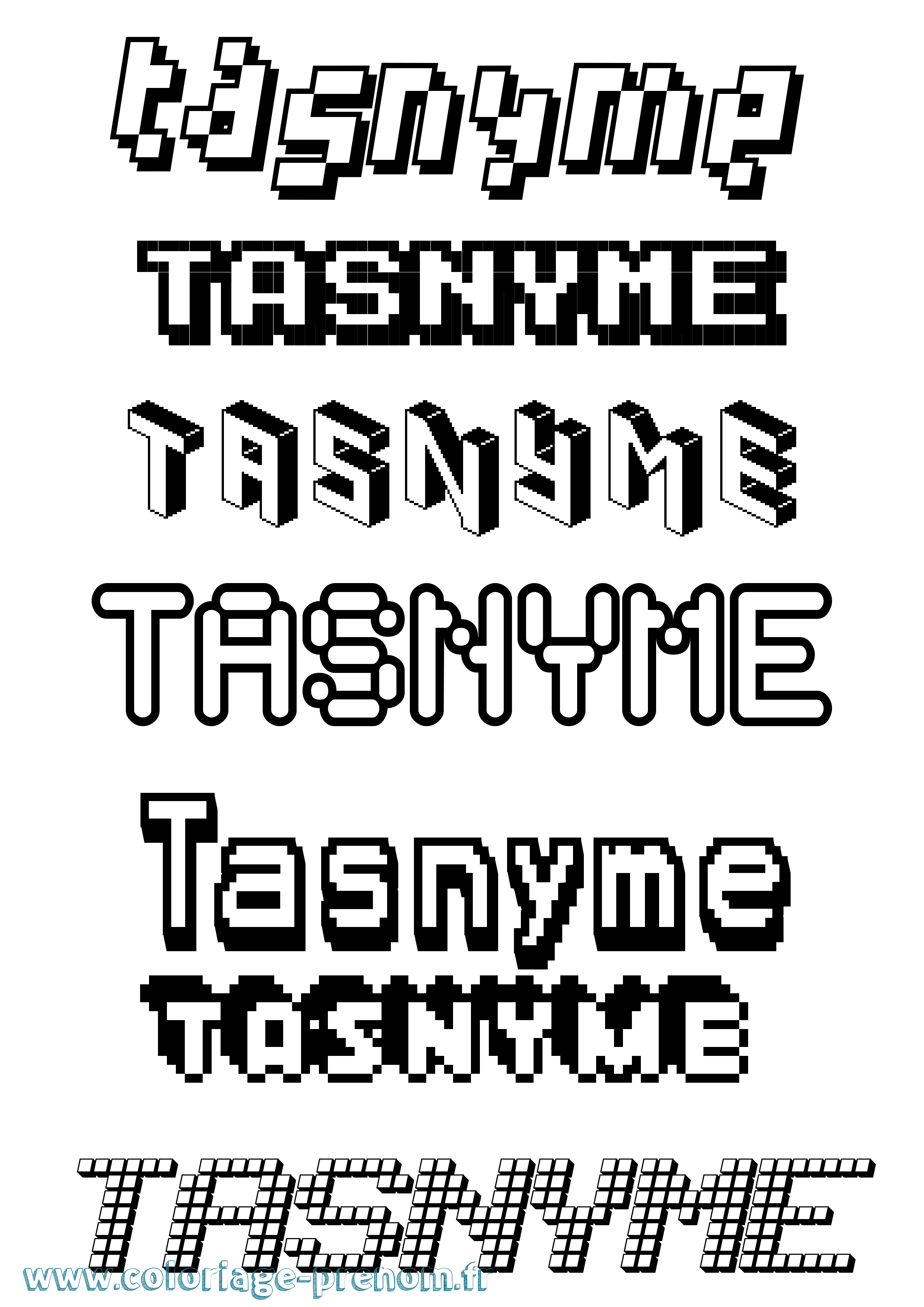 Coloriage prénom Tasnyme Pixel