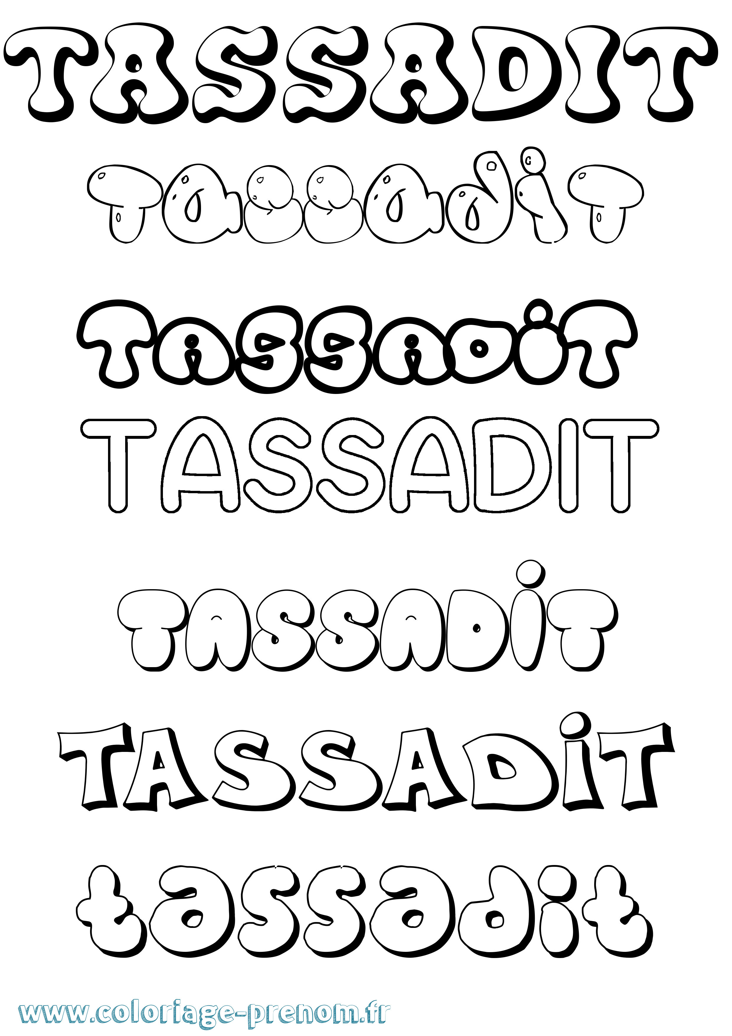 Coloriage prénom Tassadit Bubble