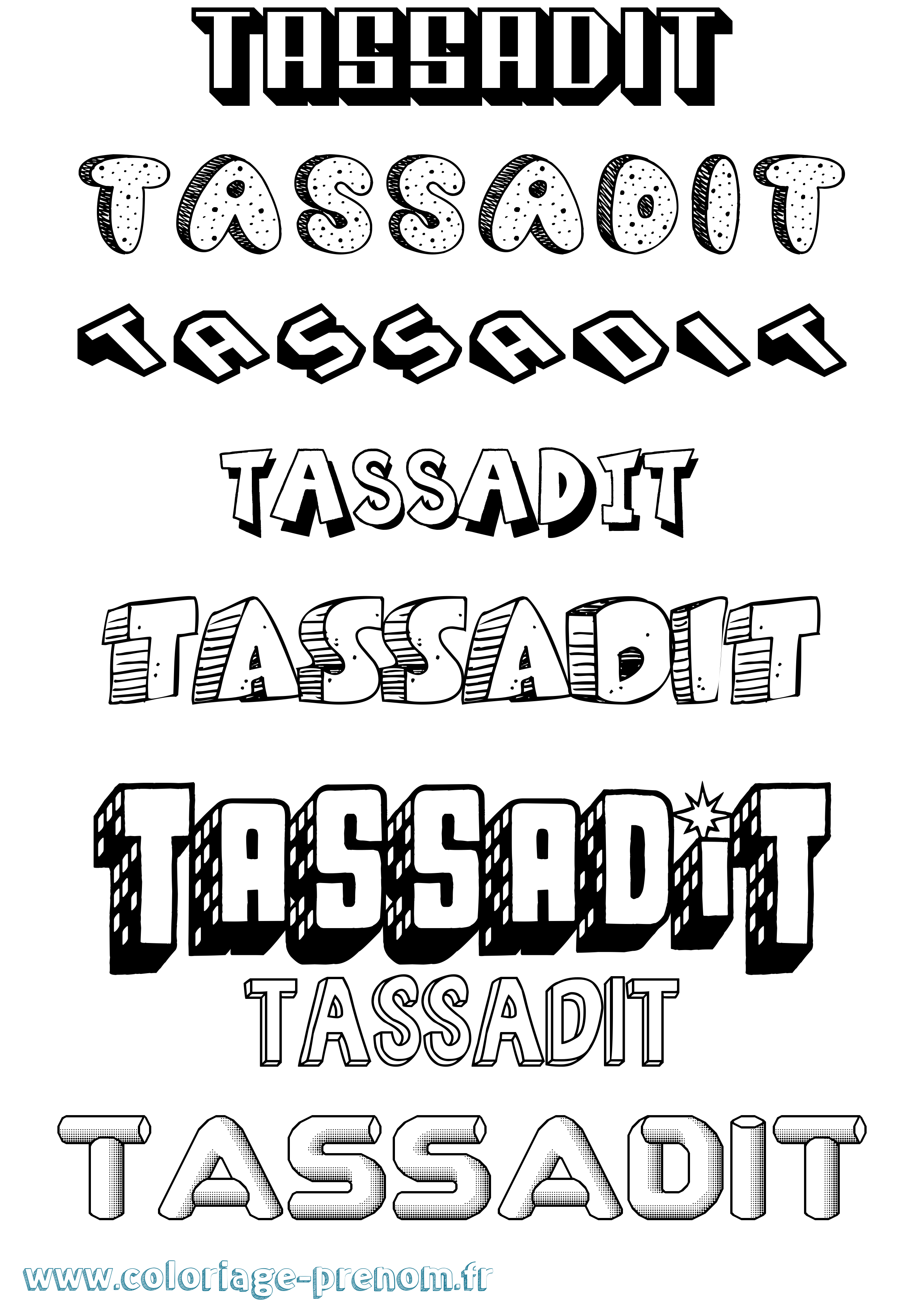 Coloriage prénom Tassadit Effet 3D