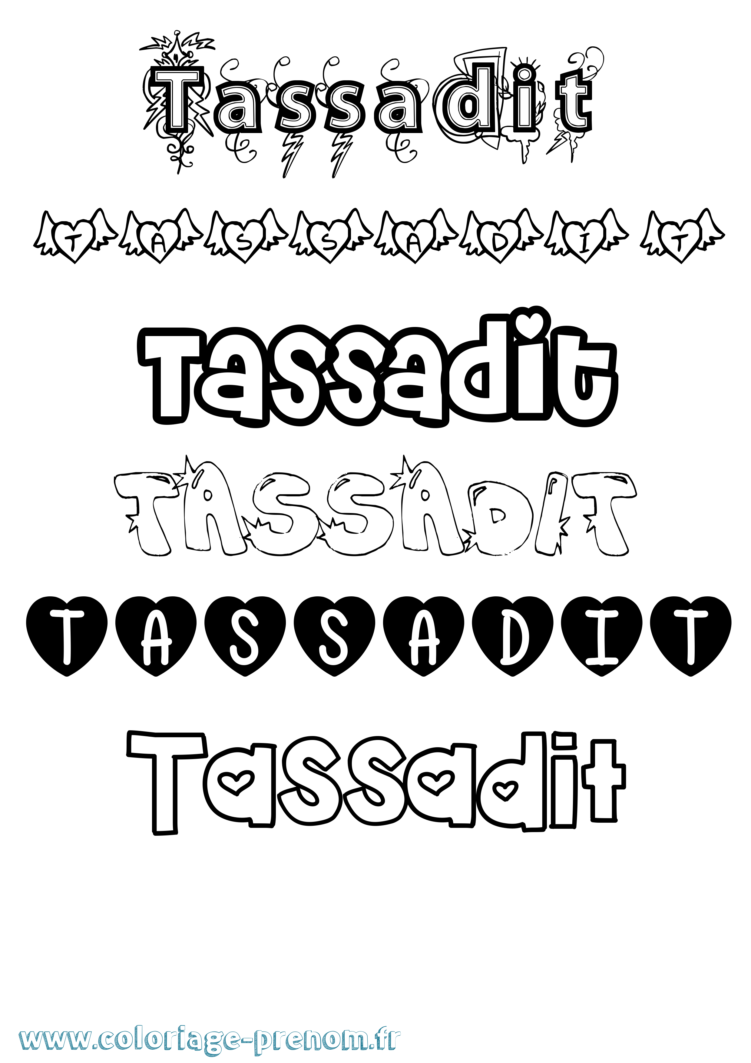 Coloriage prénom Tassadit Girly
