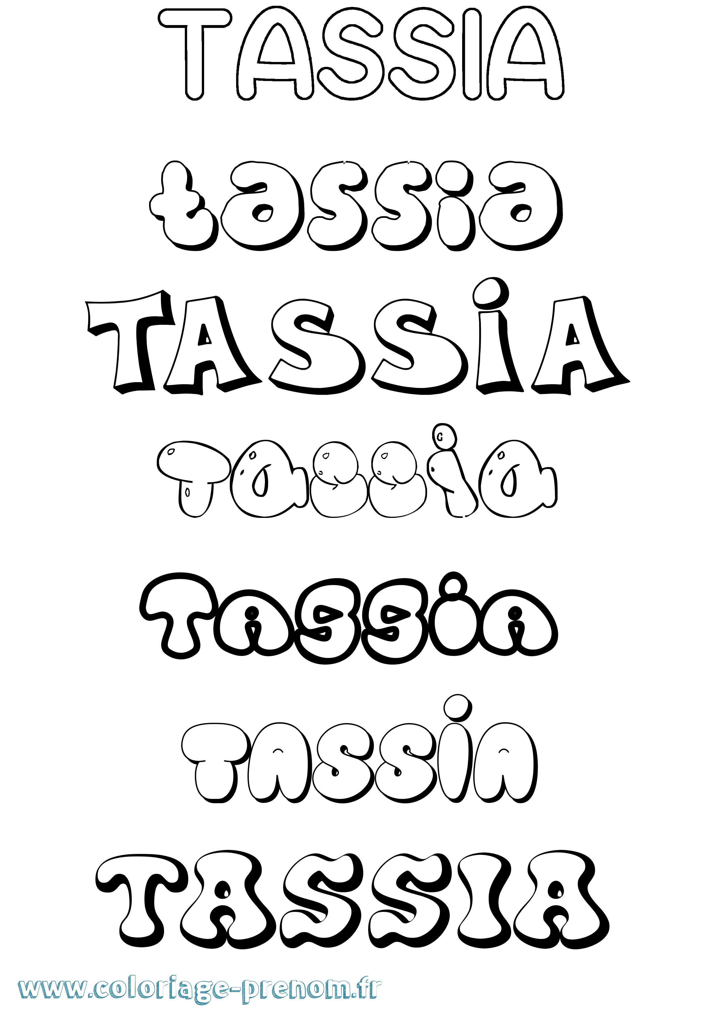 Coloriage prénom Tassia Bubble