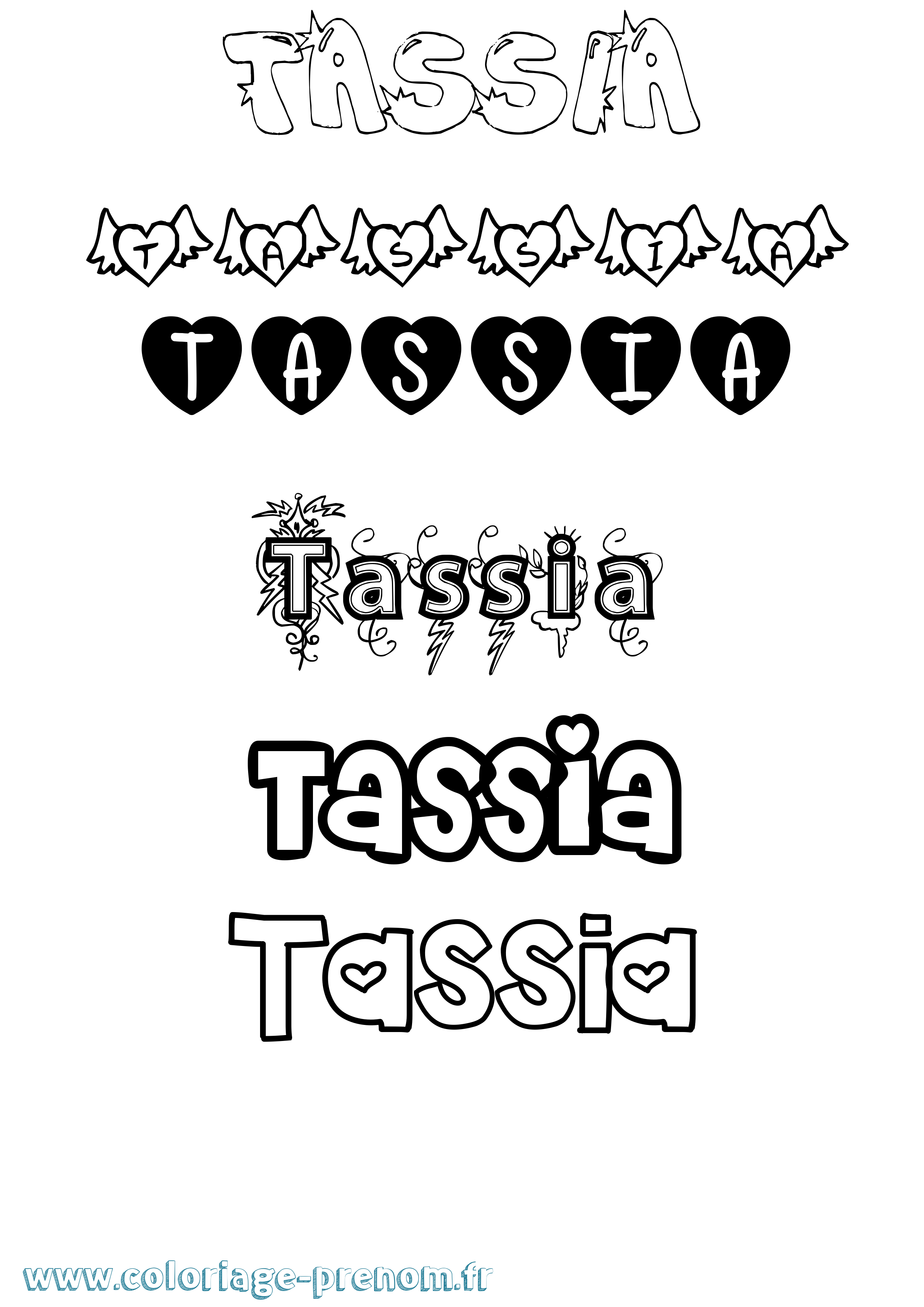 Coloriage prénom Tassia Girly