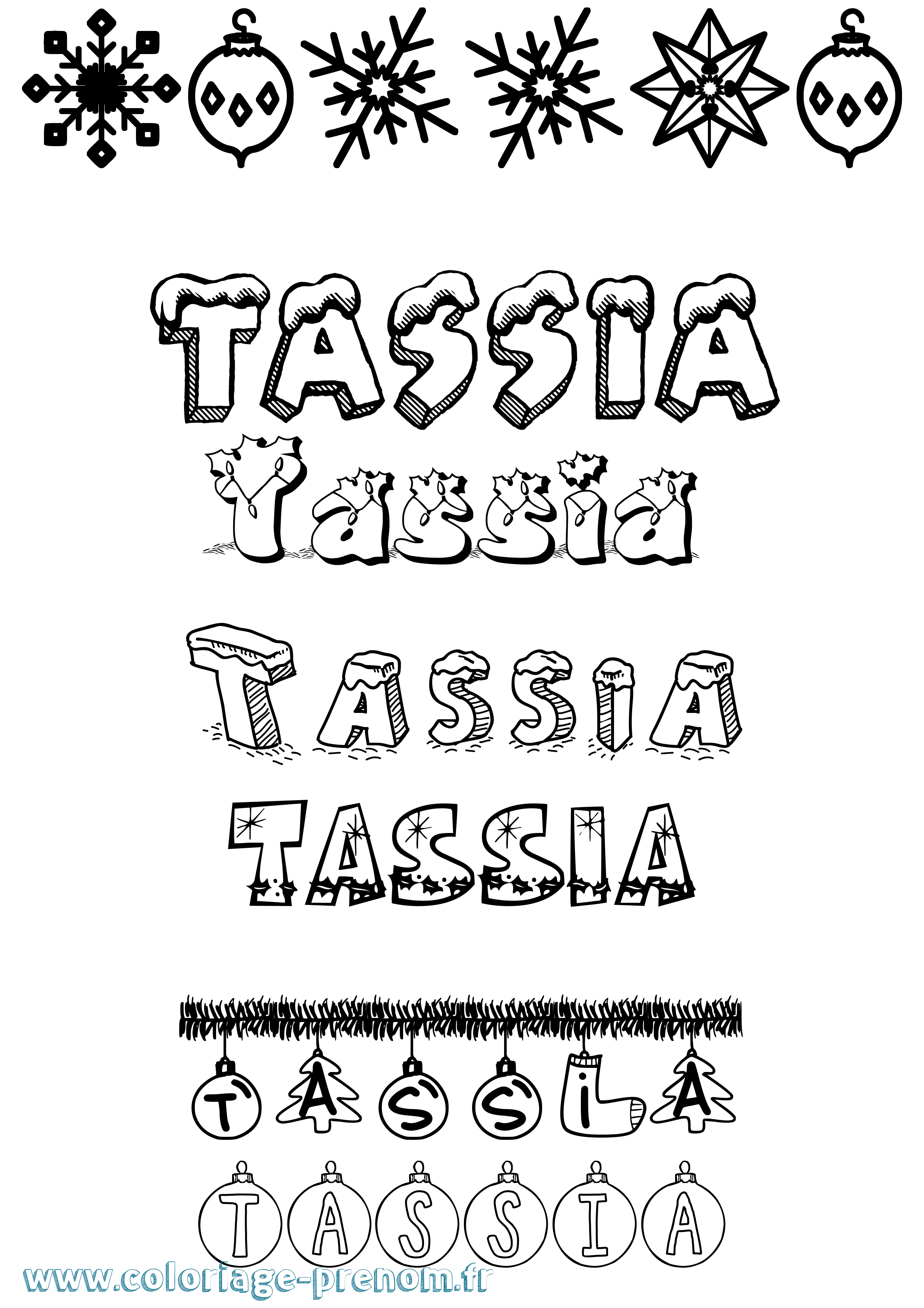 Coloriage prénom Tassia Noël