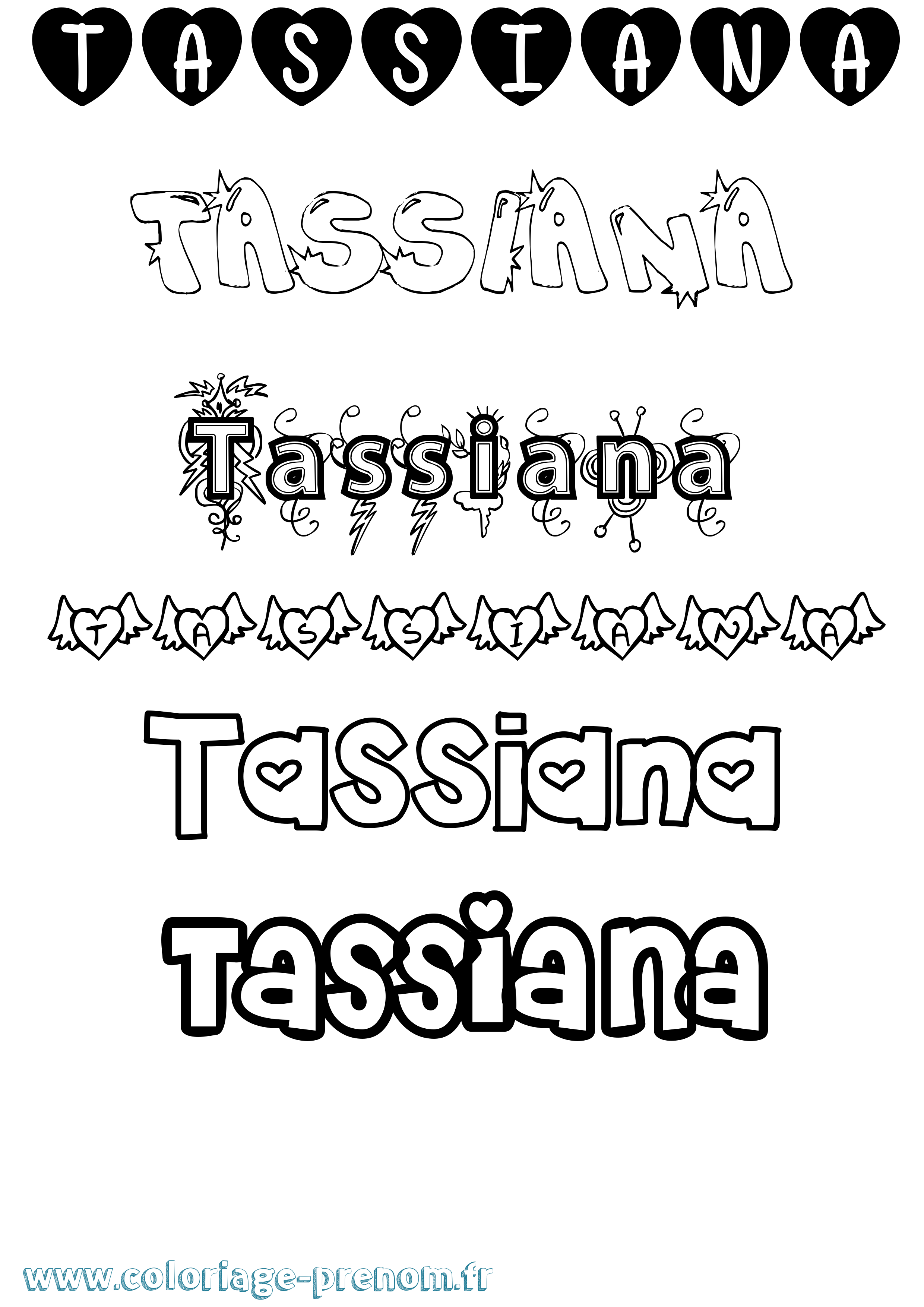 Coloriage prénom Tassiana Girly