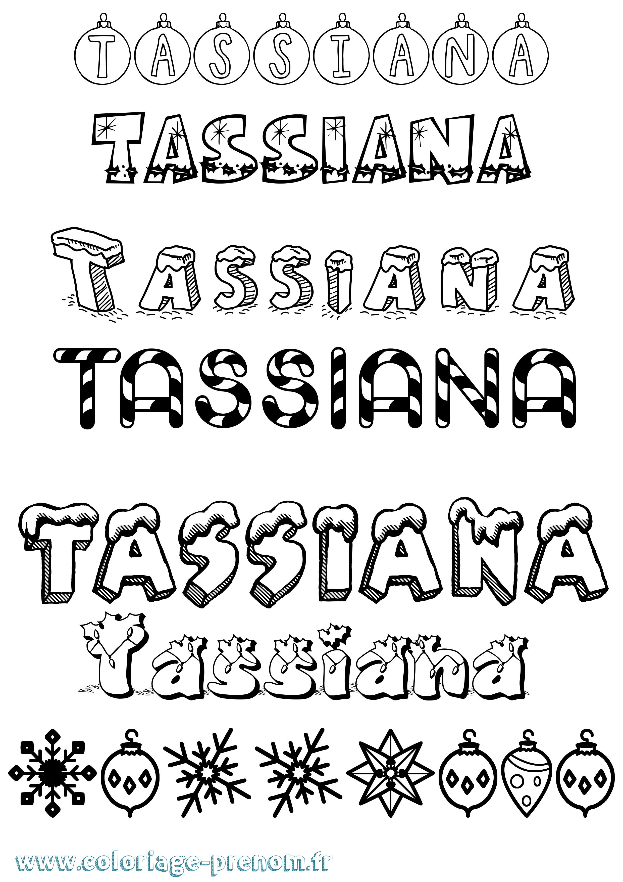Coloriage prénom Tassiana Noël