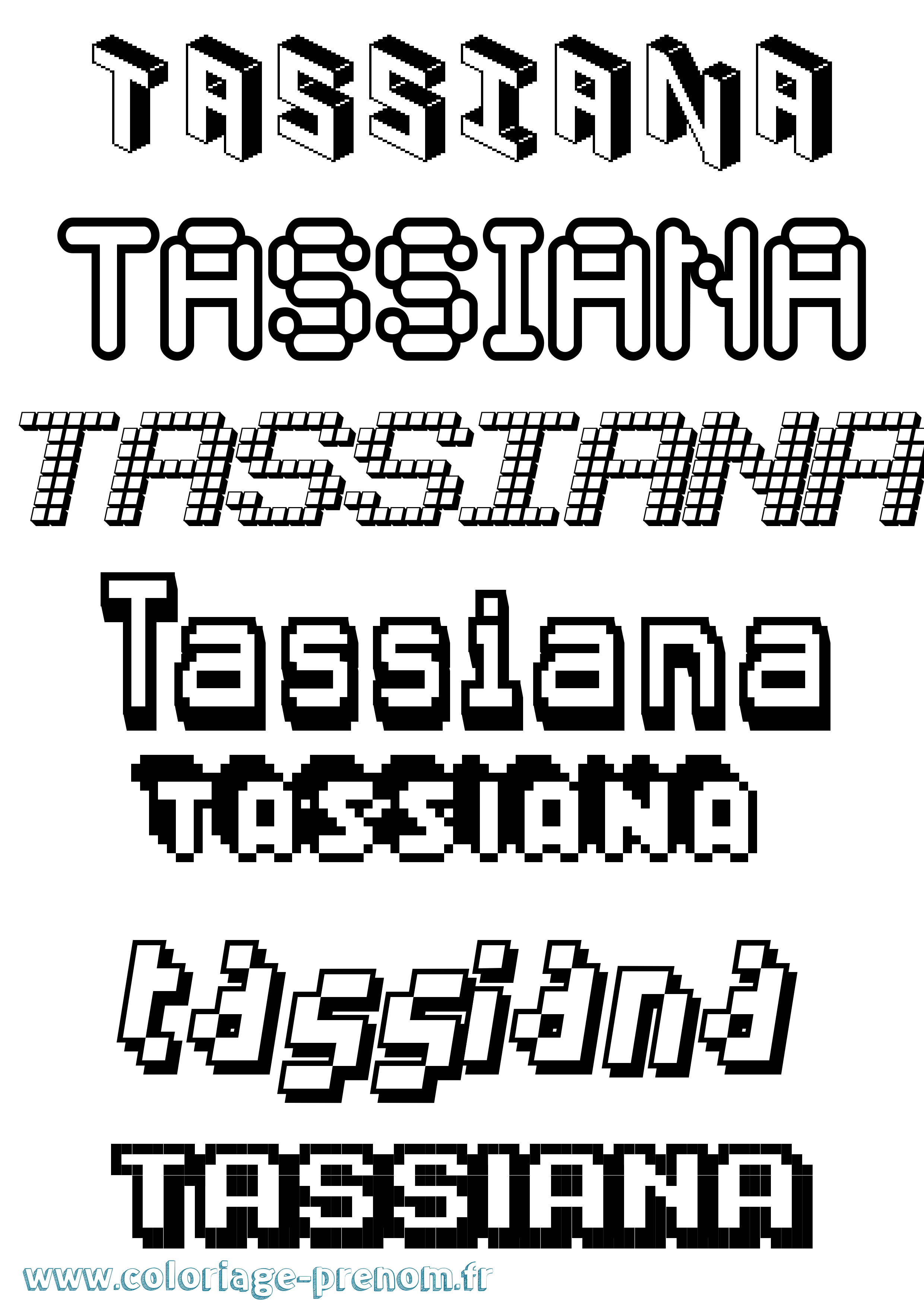 Coloriage prénom Tassiana Pixel