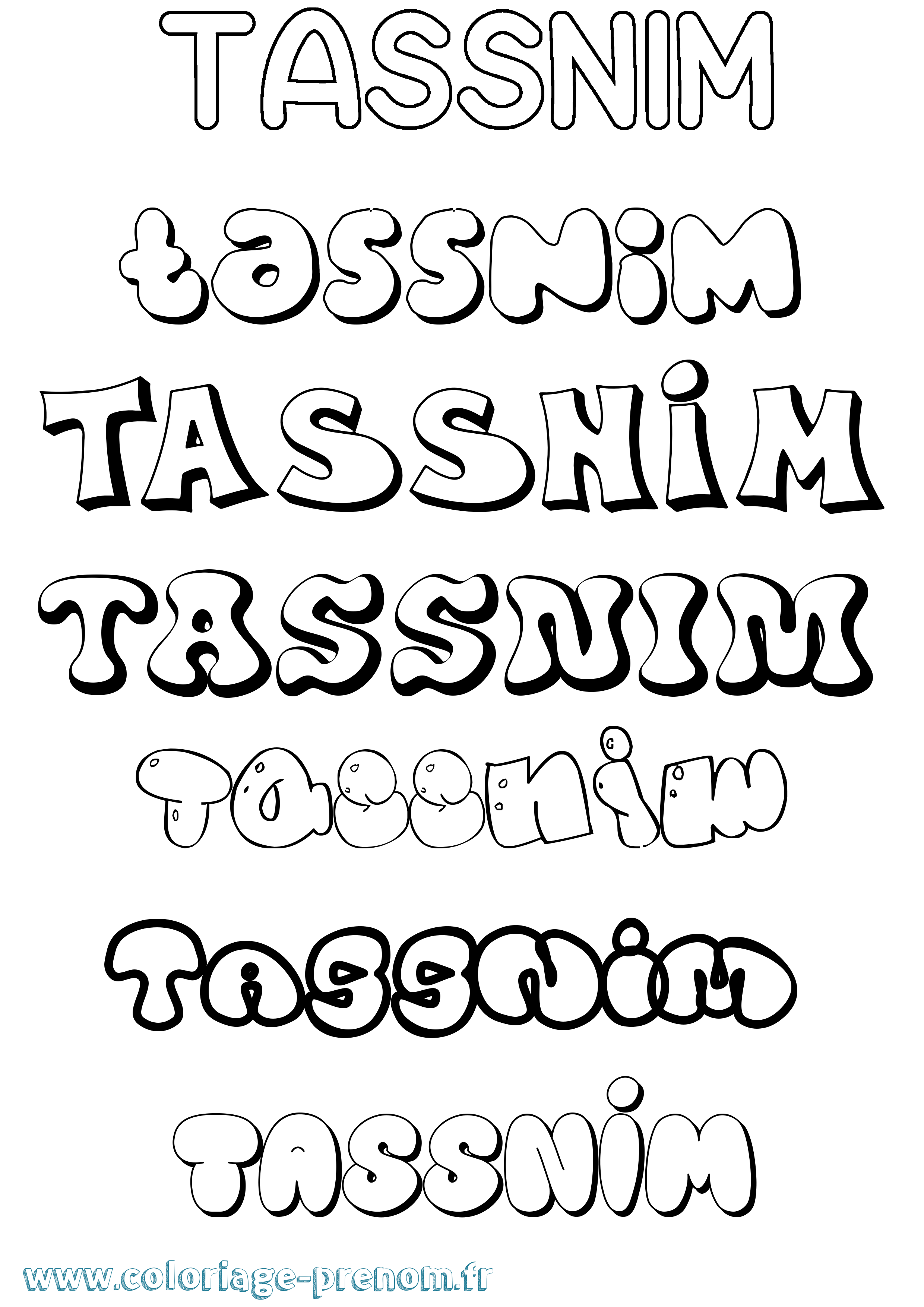 Coloriage Tassnim Bubble Coloriage prénom Tassnim Bubble