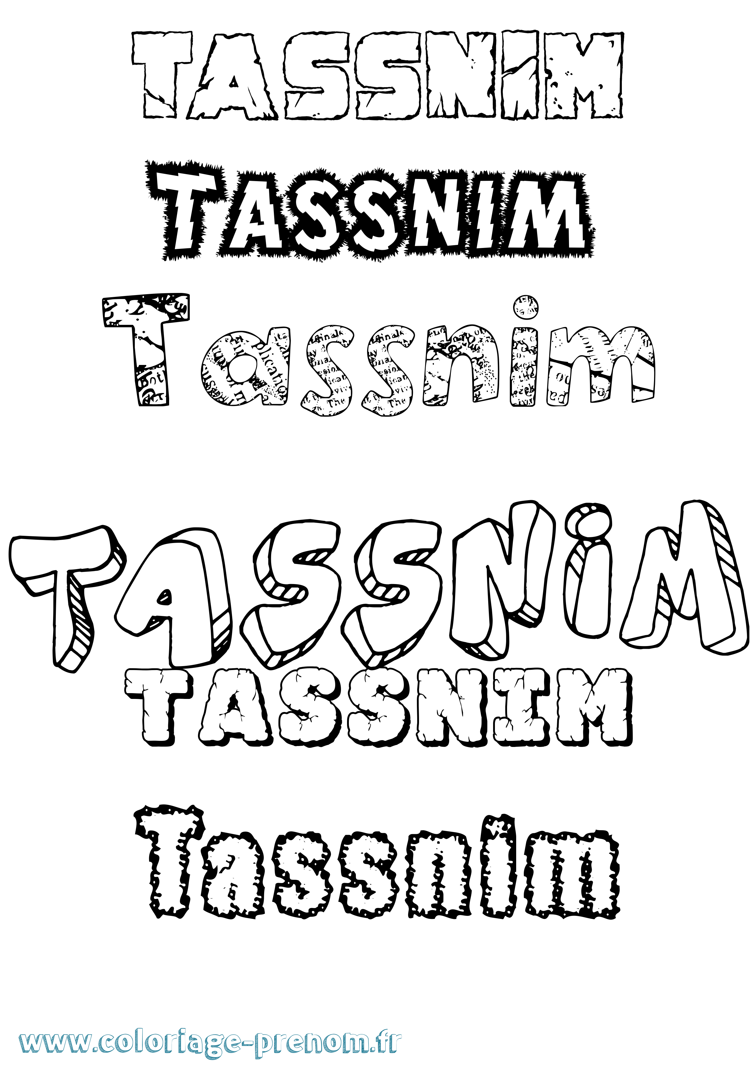 Coloriage prénom Tassnim Destructuré