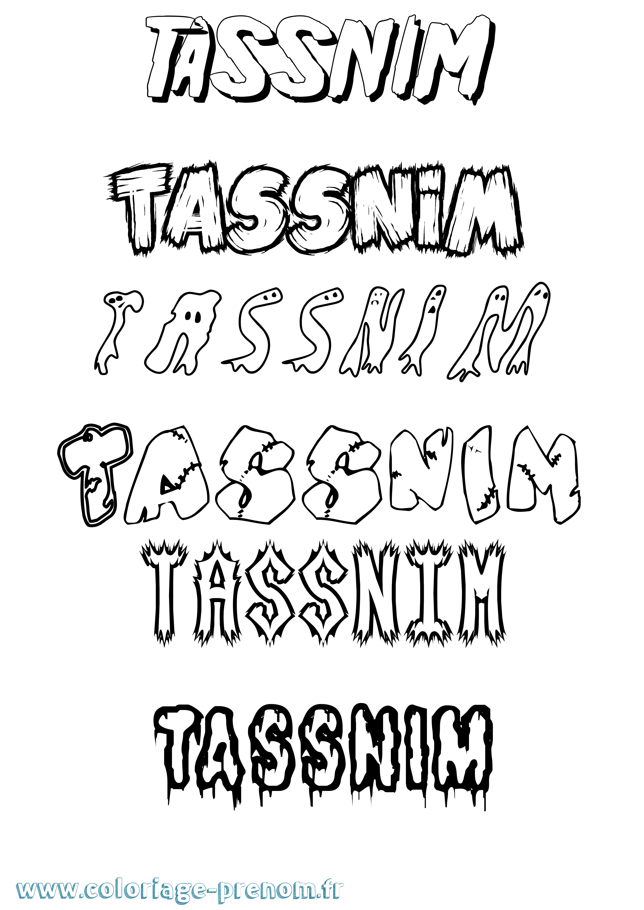 Coloriage prénom Tassnim Frisson
