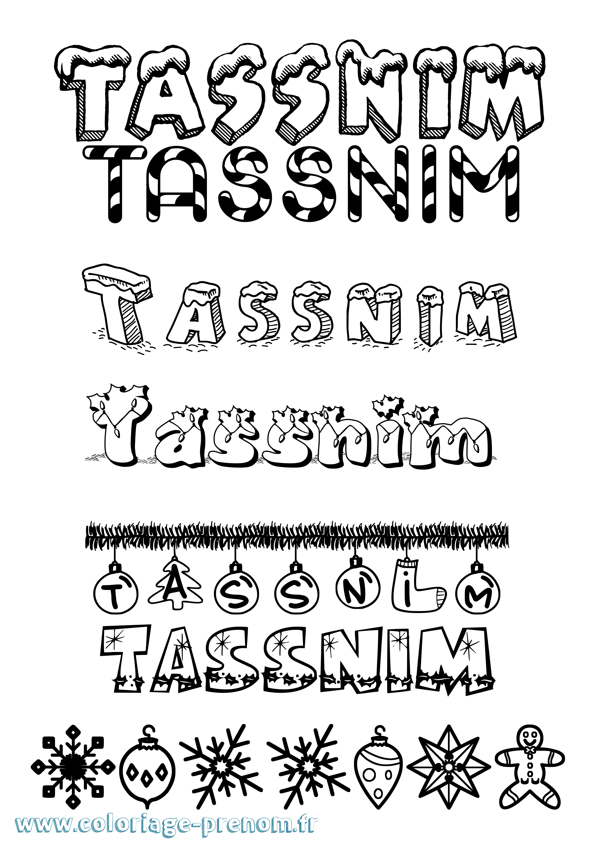 Coloriage Tassnim Noël Coloriage prénom Tassnim Noël