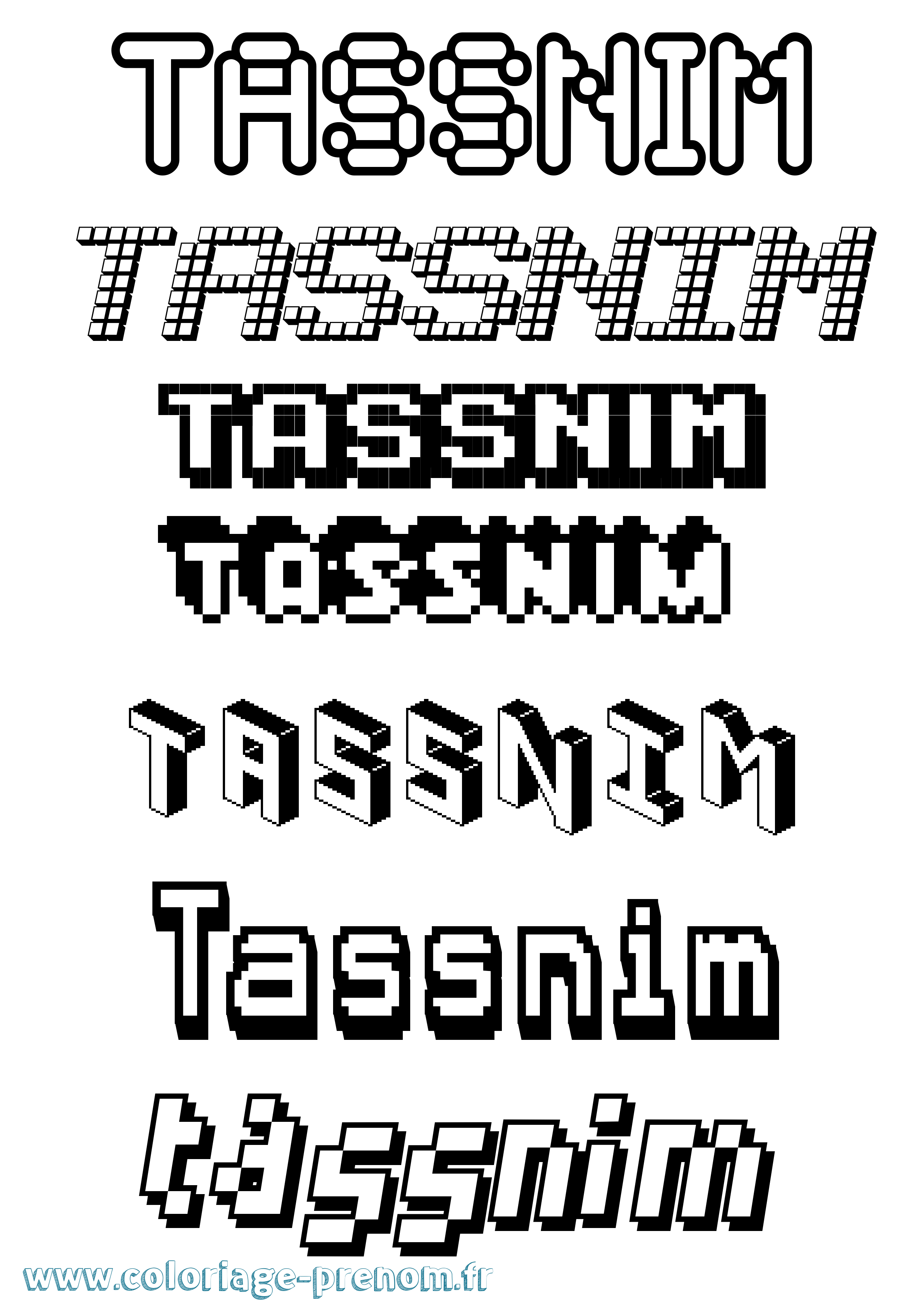 Coloriage prénom Tassnim Pixel