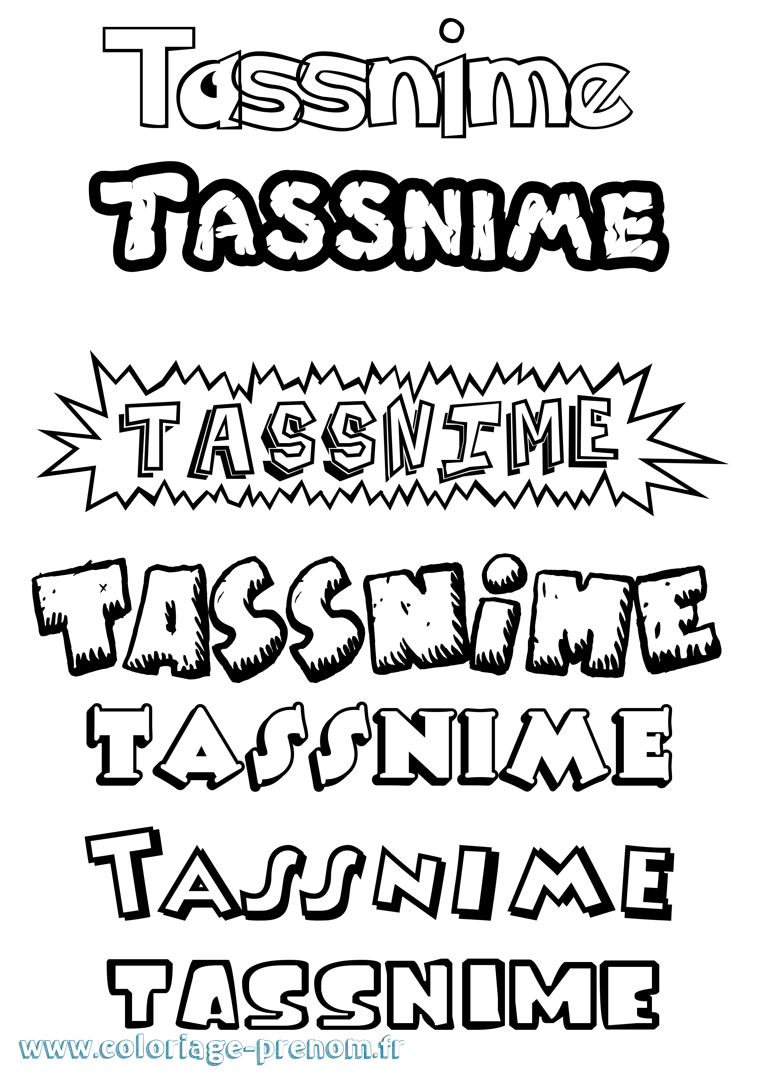 Coloriage prénom Tassnime Dessin Animé