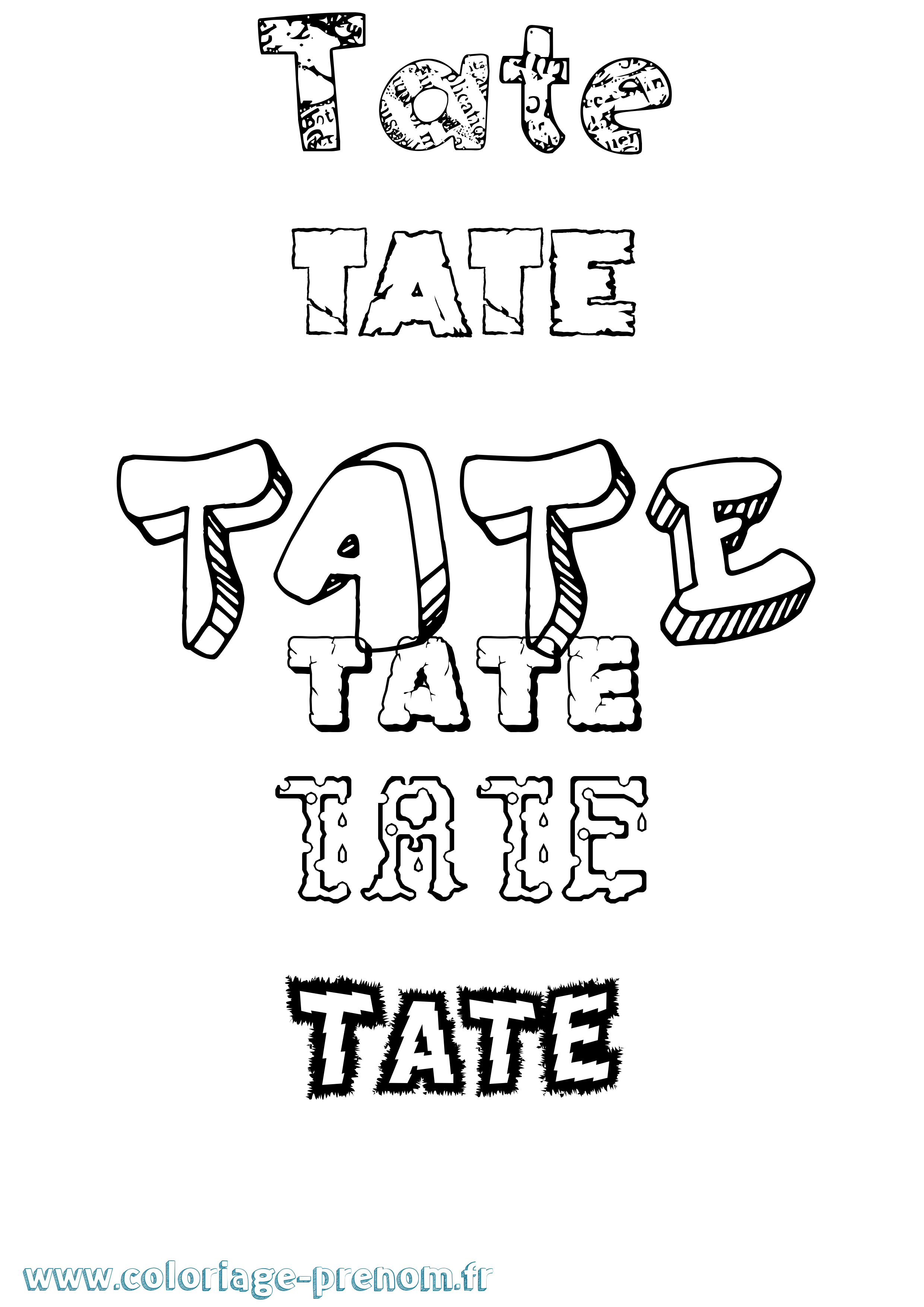 Coloriage prénom Tate Destructuré