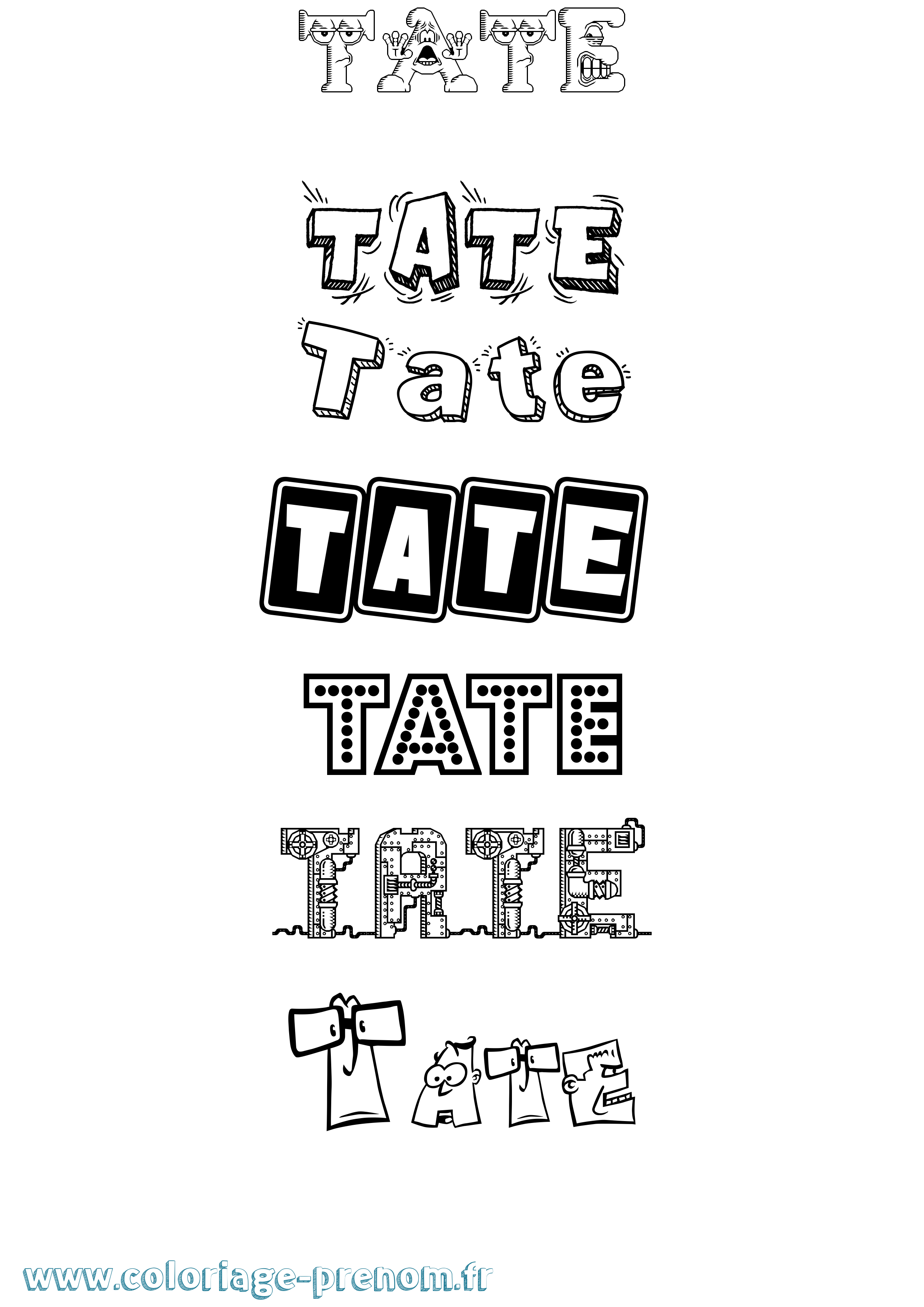 Coloriage prénom Tate Fun