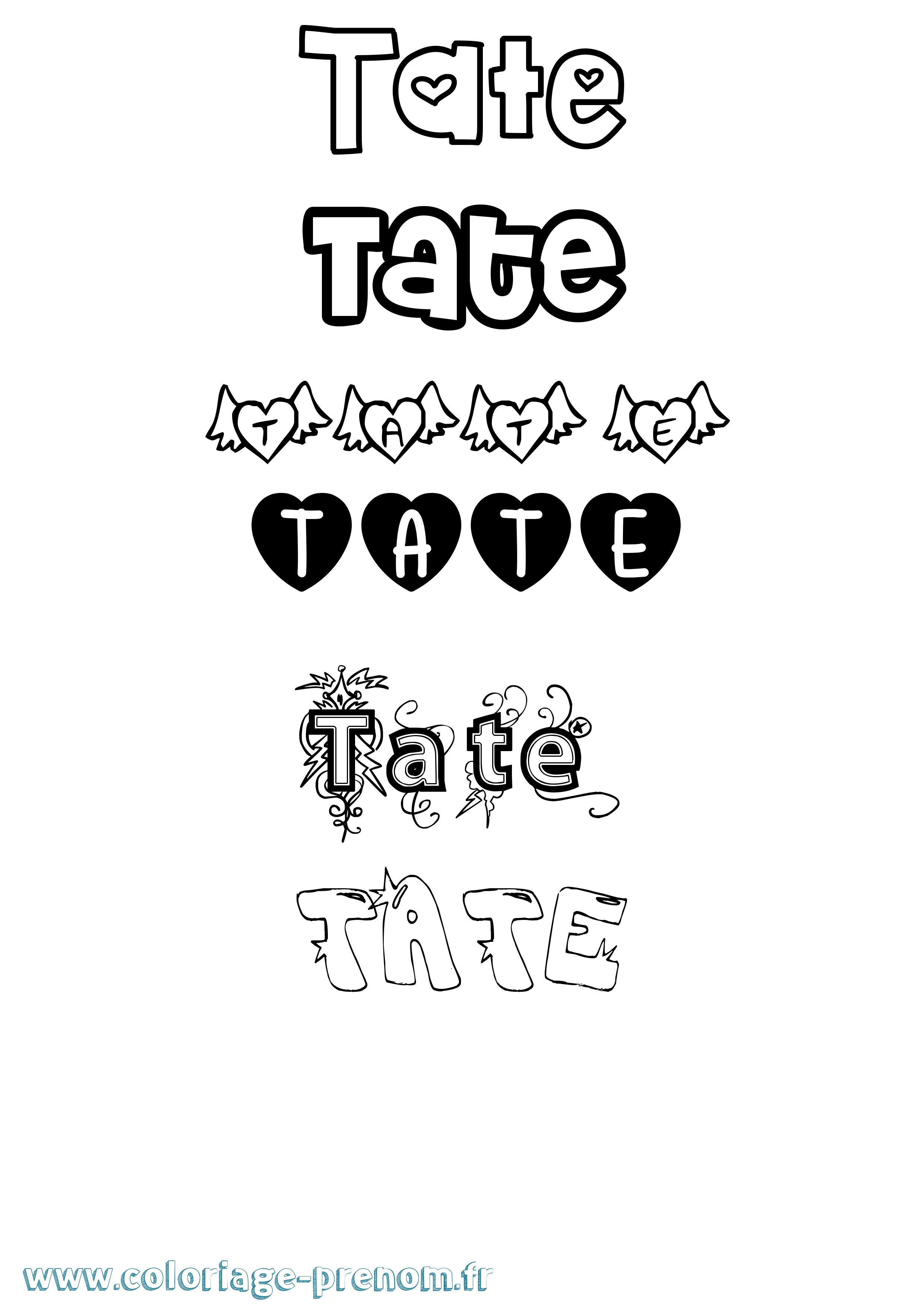 Coloriage prénom Tate Girly